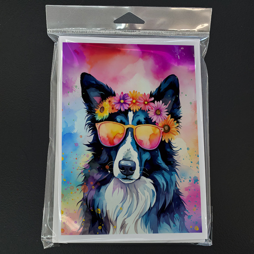Border Collie Hippie Dawg Greeting Cards Pack of 8