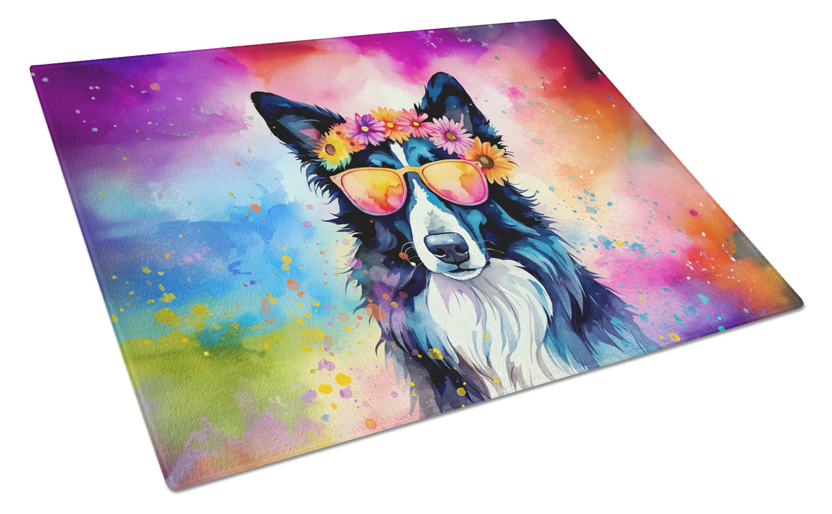 Buy this Border Collie Hippie Dawg Glass Cutting Board Large