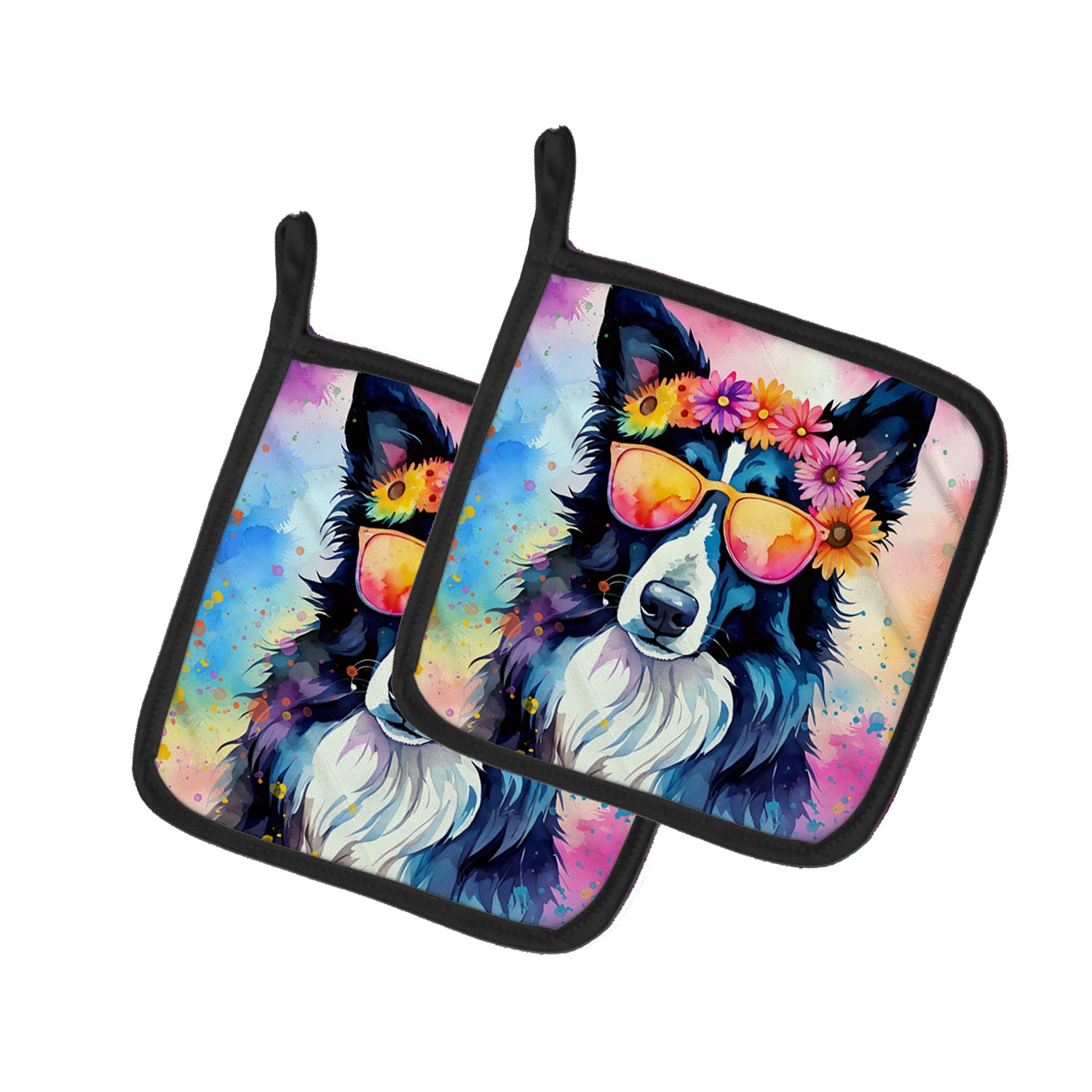 Buy this Border Collie Hippie Dawg Pair of Pot Holders