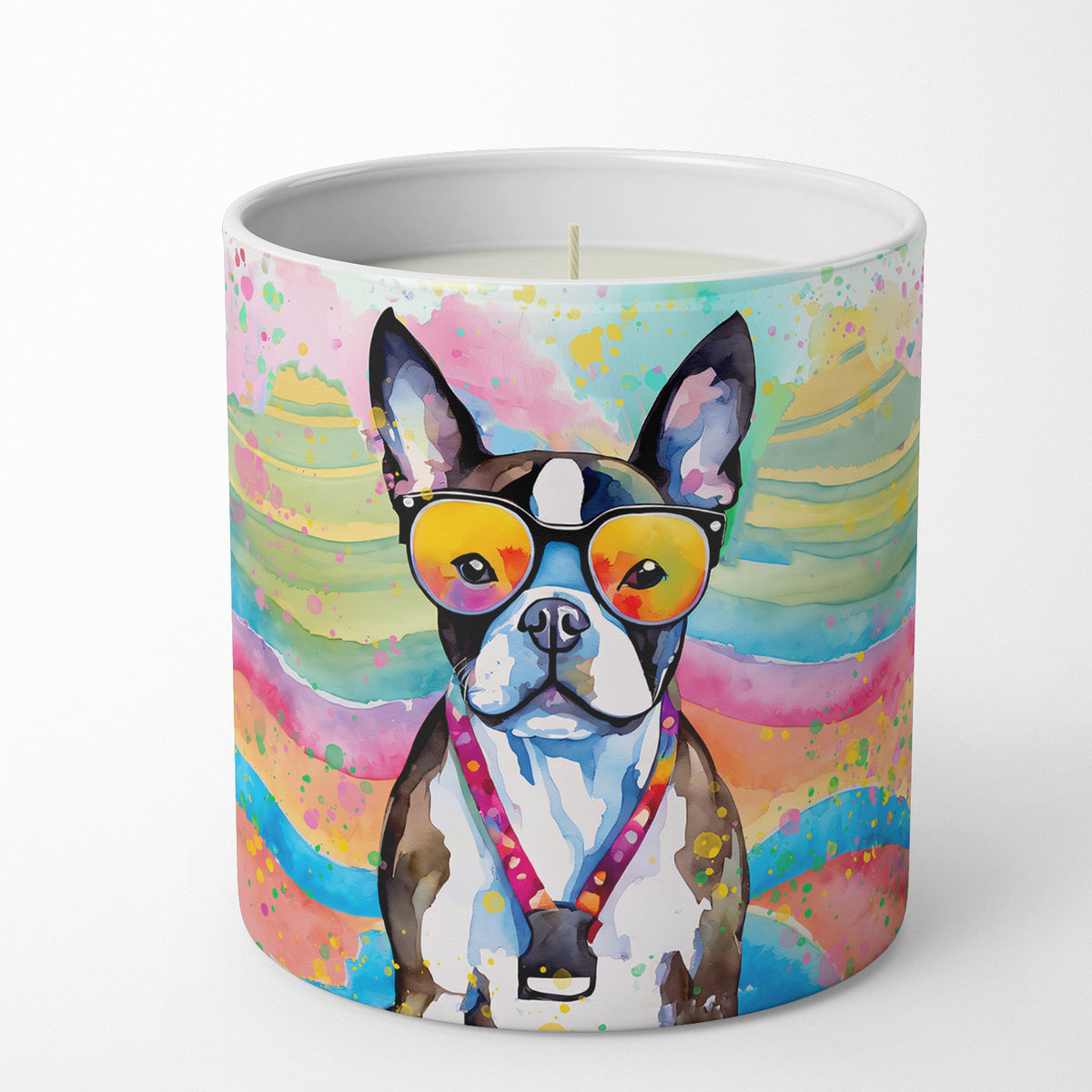 Buy this Boston Terrier Hippie Dawg Decorative Soy Candle