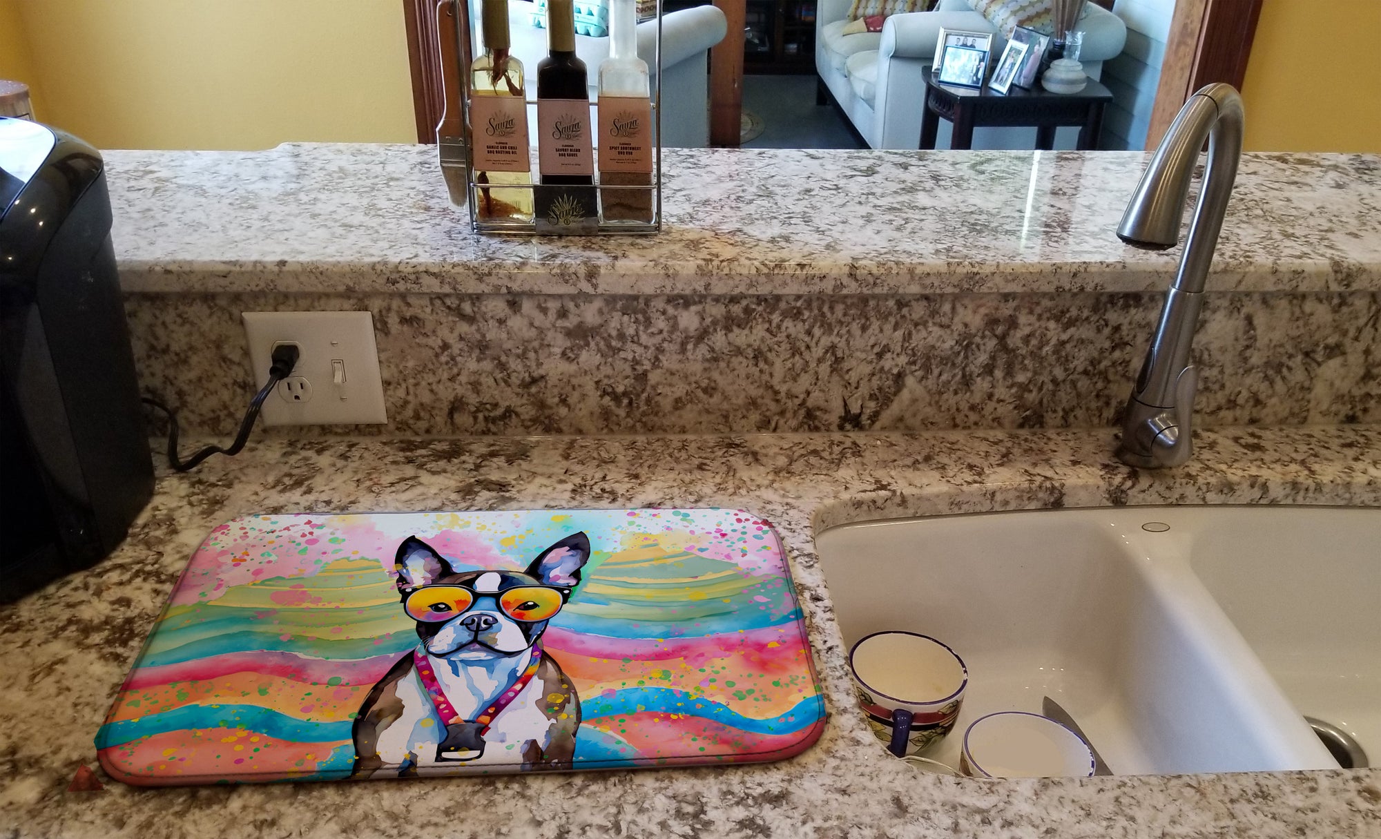 Buy this Boston Terrier Hippie Dawg Dish Drying Mat