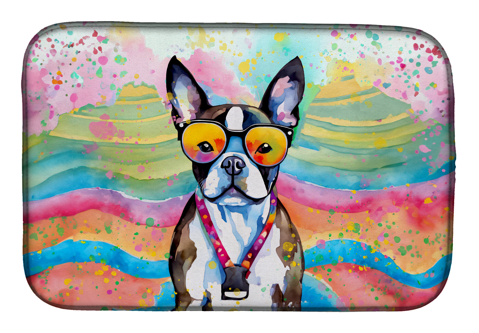 Buy this Boston Terrier Hippie Dawg Dish Drying Mat