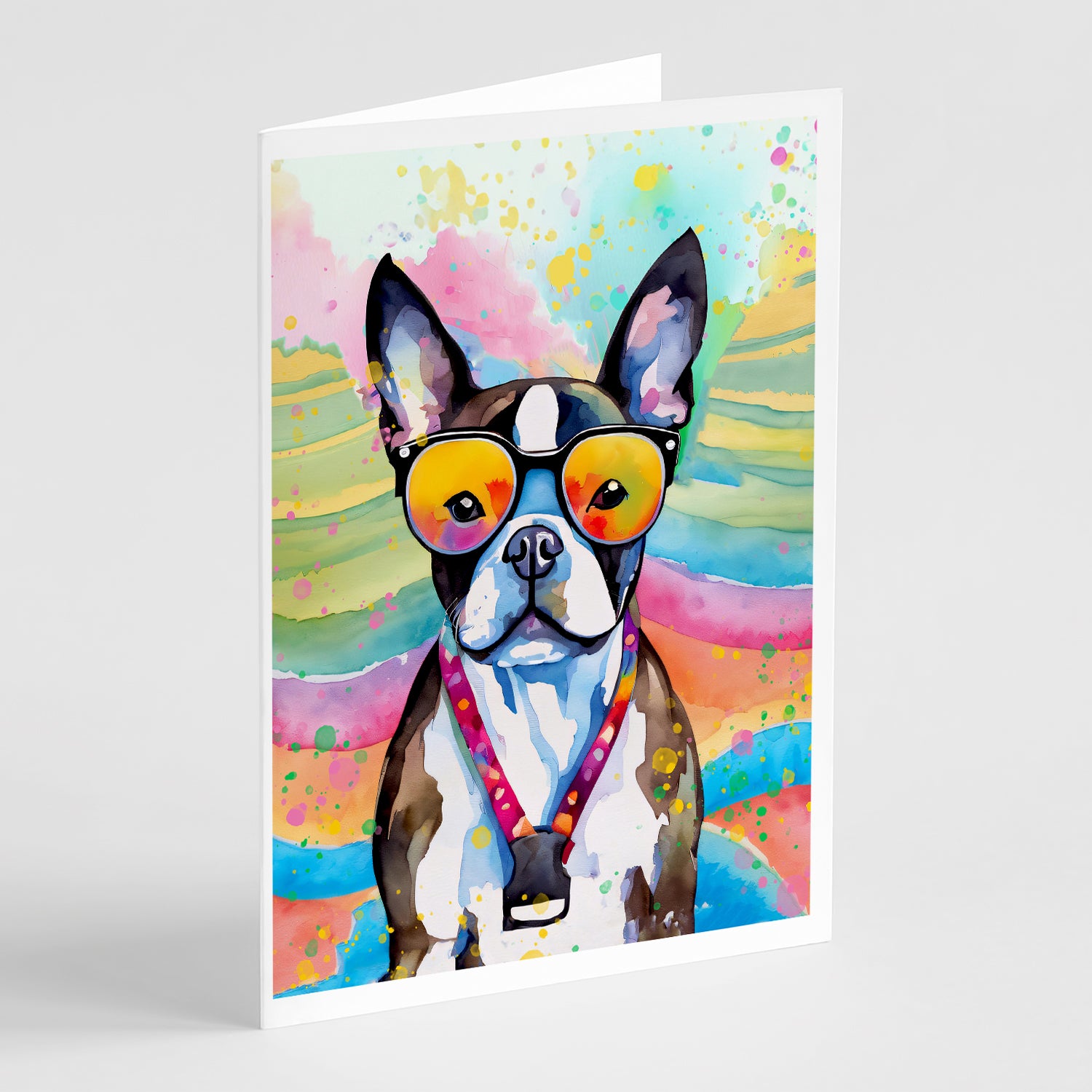 Buy this Boston Terrier Hippie Dawg Greeting Cards Pack of 8