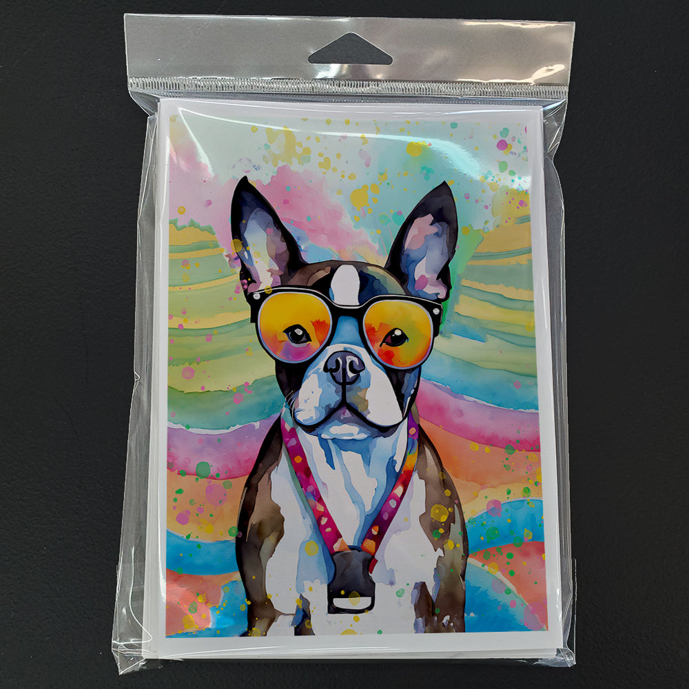 Boston Terrier Hippie Dawg Greeting Cards Pack of 8
