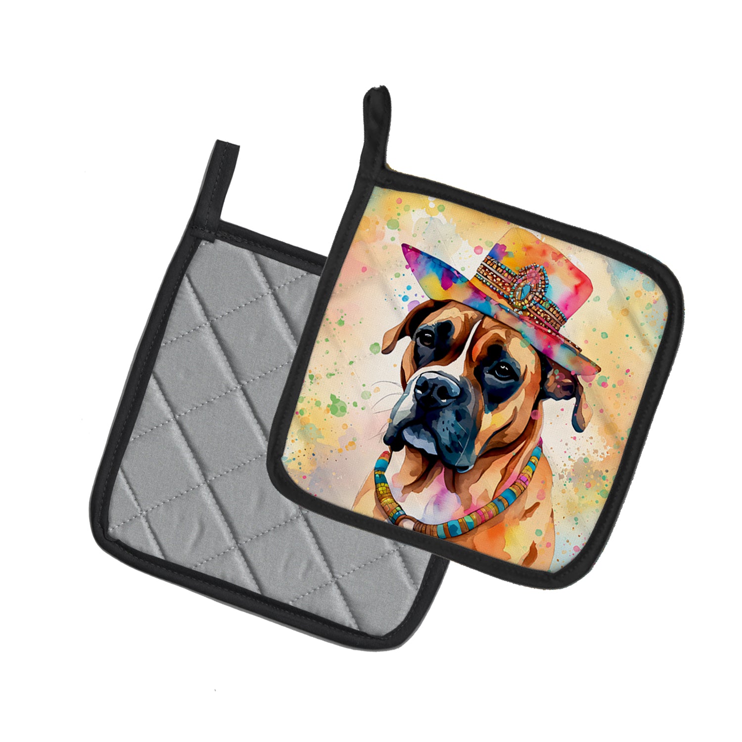 Boxer Hippie Dawg Pair of Pot Holders