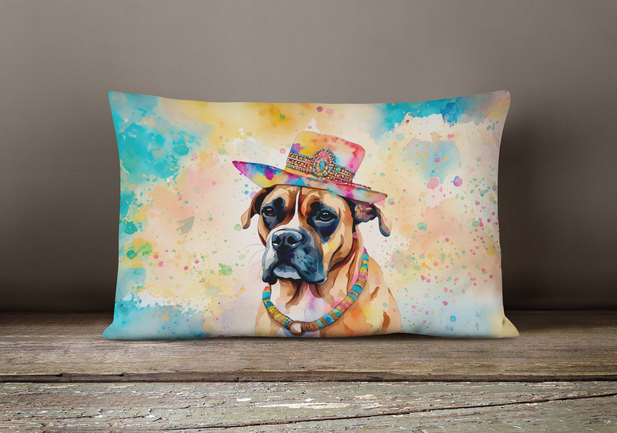 Boxer Hippie Dawg Fabric Decorative Pillow