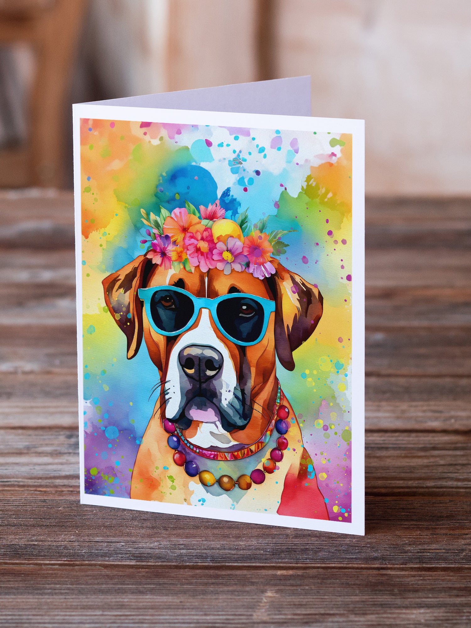 Boxer Hippie Dawg Greeting Cards Pack of 8