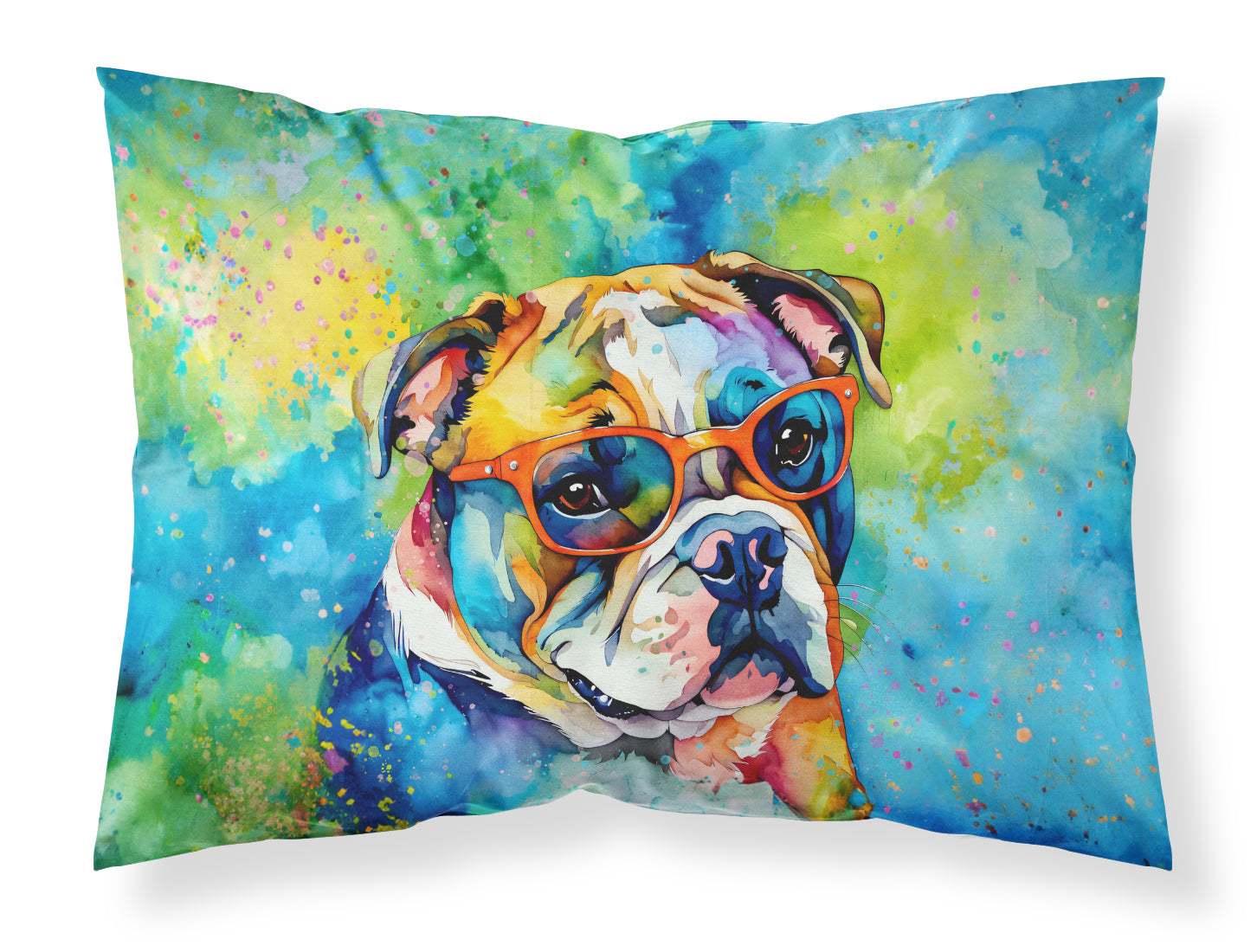 Caroline's Treasures English Bulldog Hippie Dawg Standard Pillowcase – Artistic Decorative Front, White Back