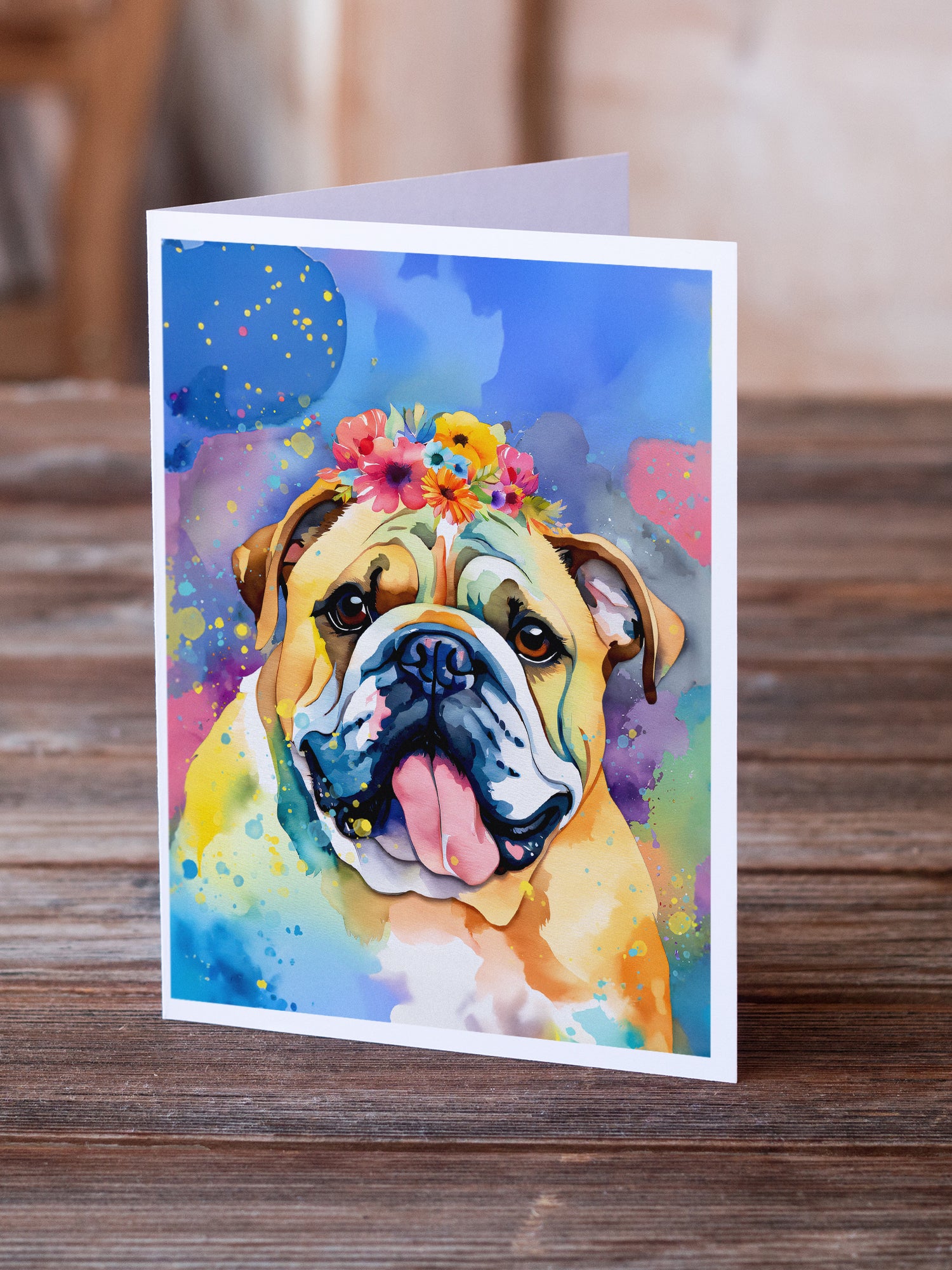 Buy this English Bulldog Hippie Dawg Greeting Cards Pack of 8