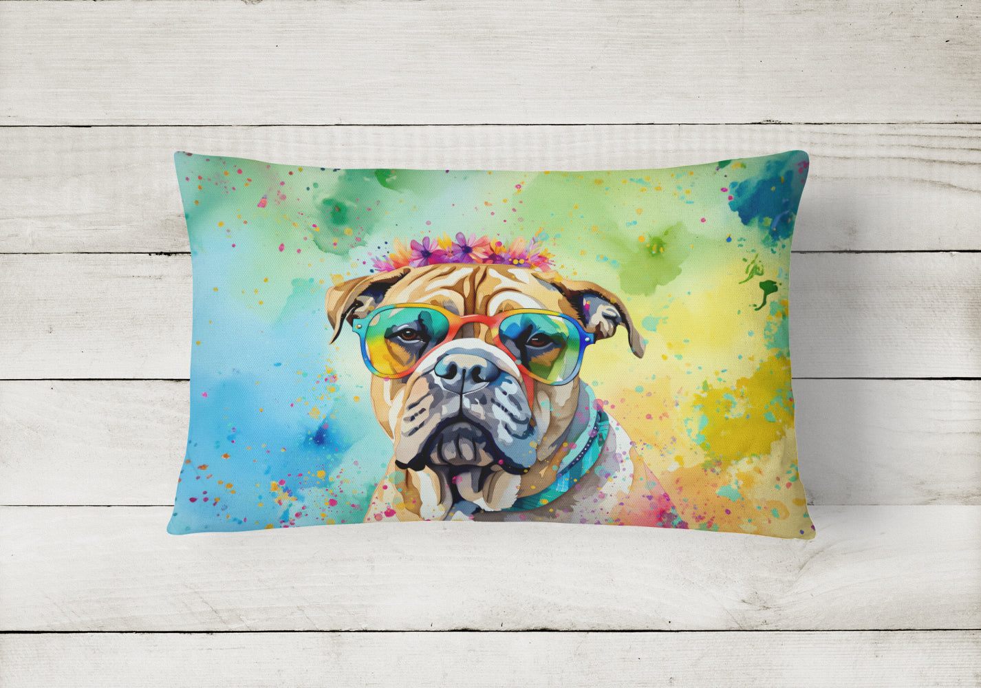Bullmastiff Hippie Dawg Fabric Decorative Pillow