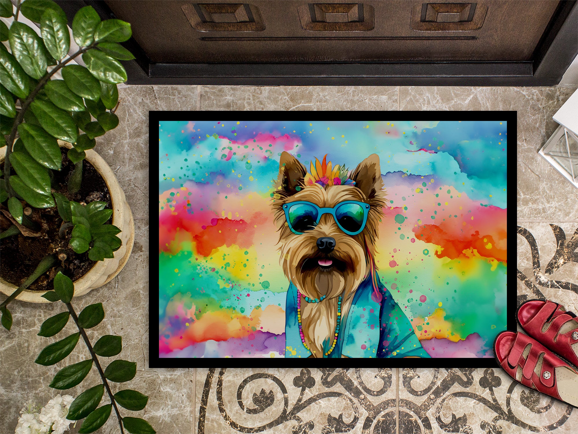 Cairn Terrier Hippie Dawg Indoor or Outdoor Mat 24x36