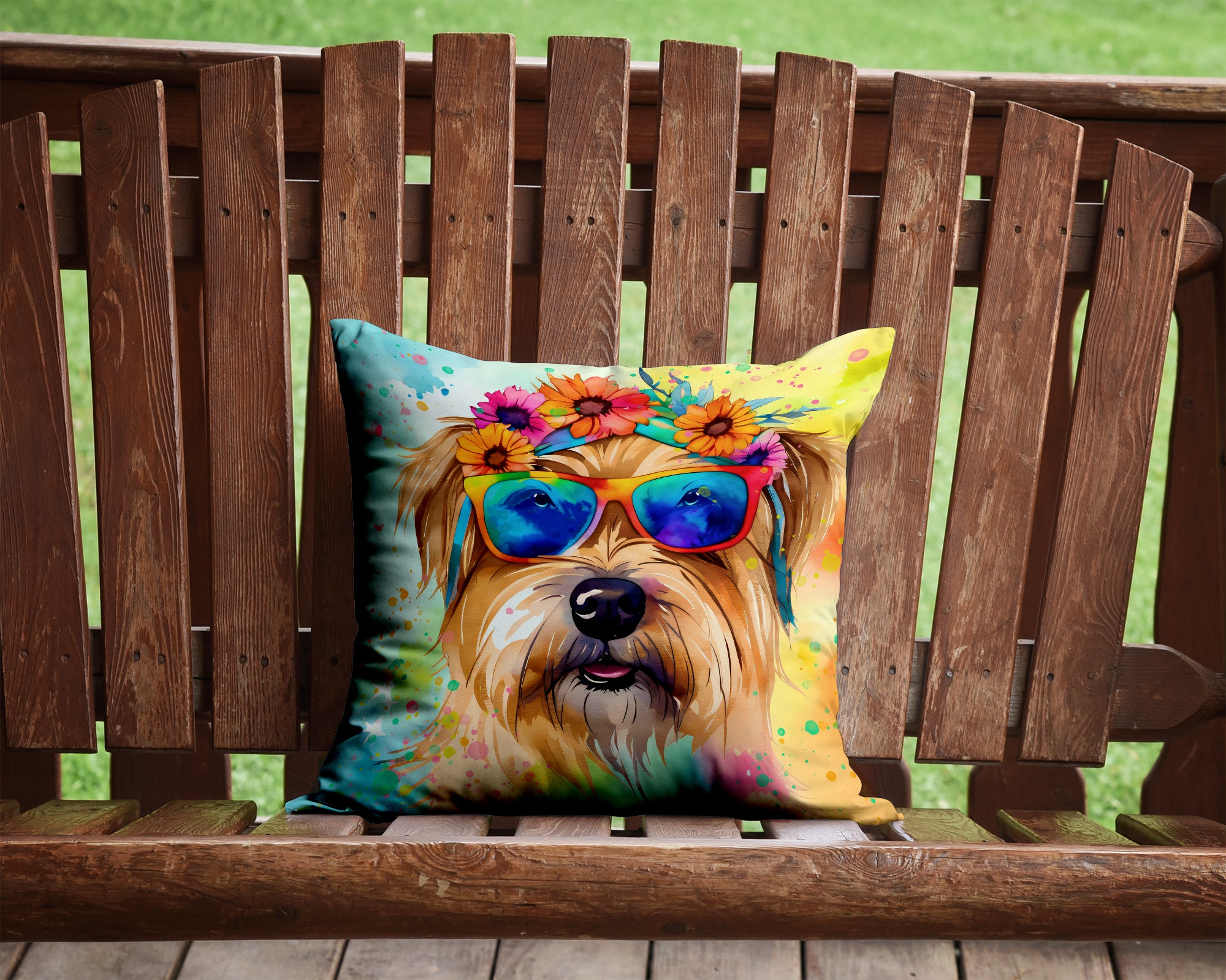 Cairn Terrier Hippie Dawg Fabric Decorative Pillow