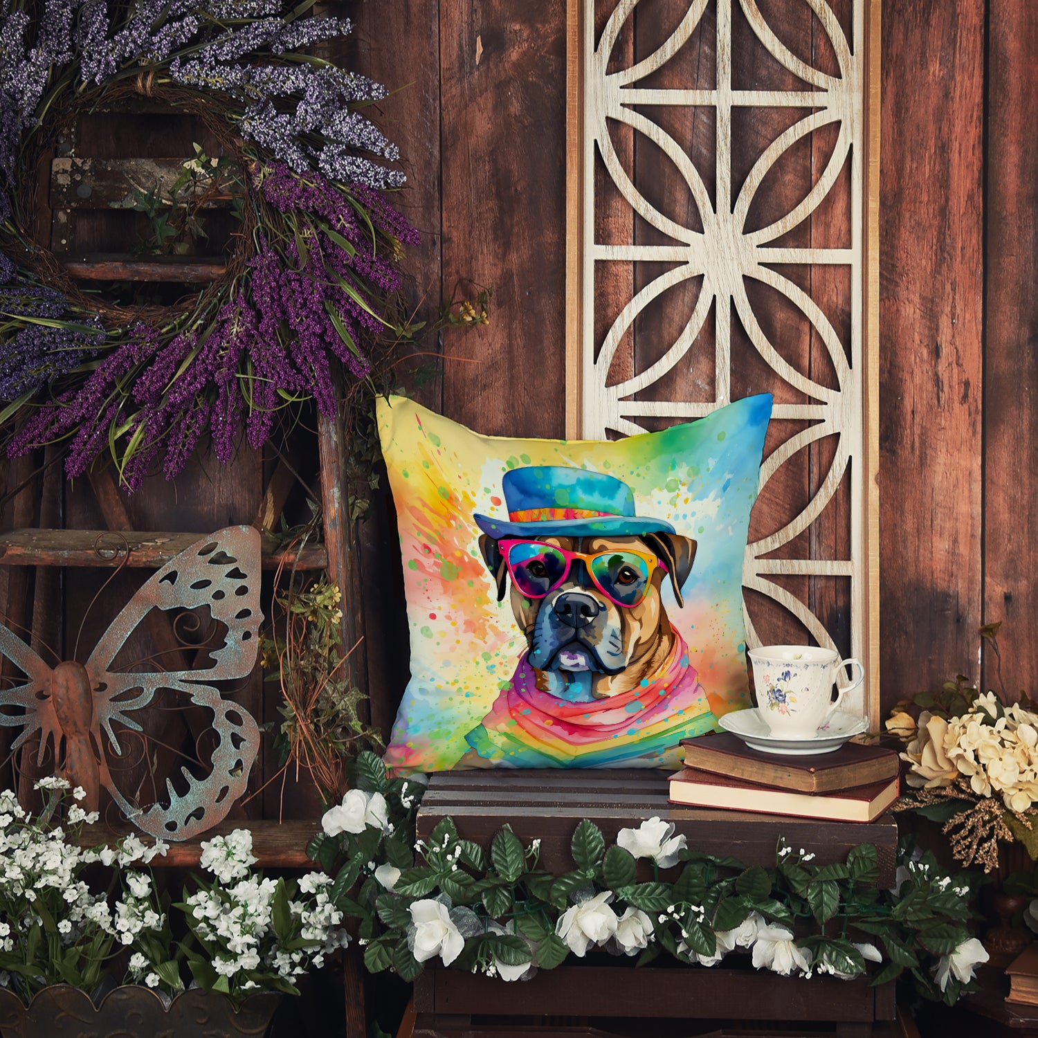 Cane Corso Hippie Dawg Fabric Decorative Pillow