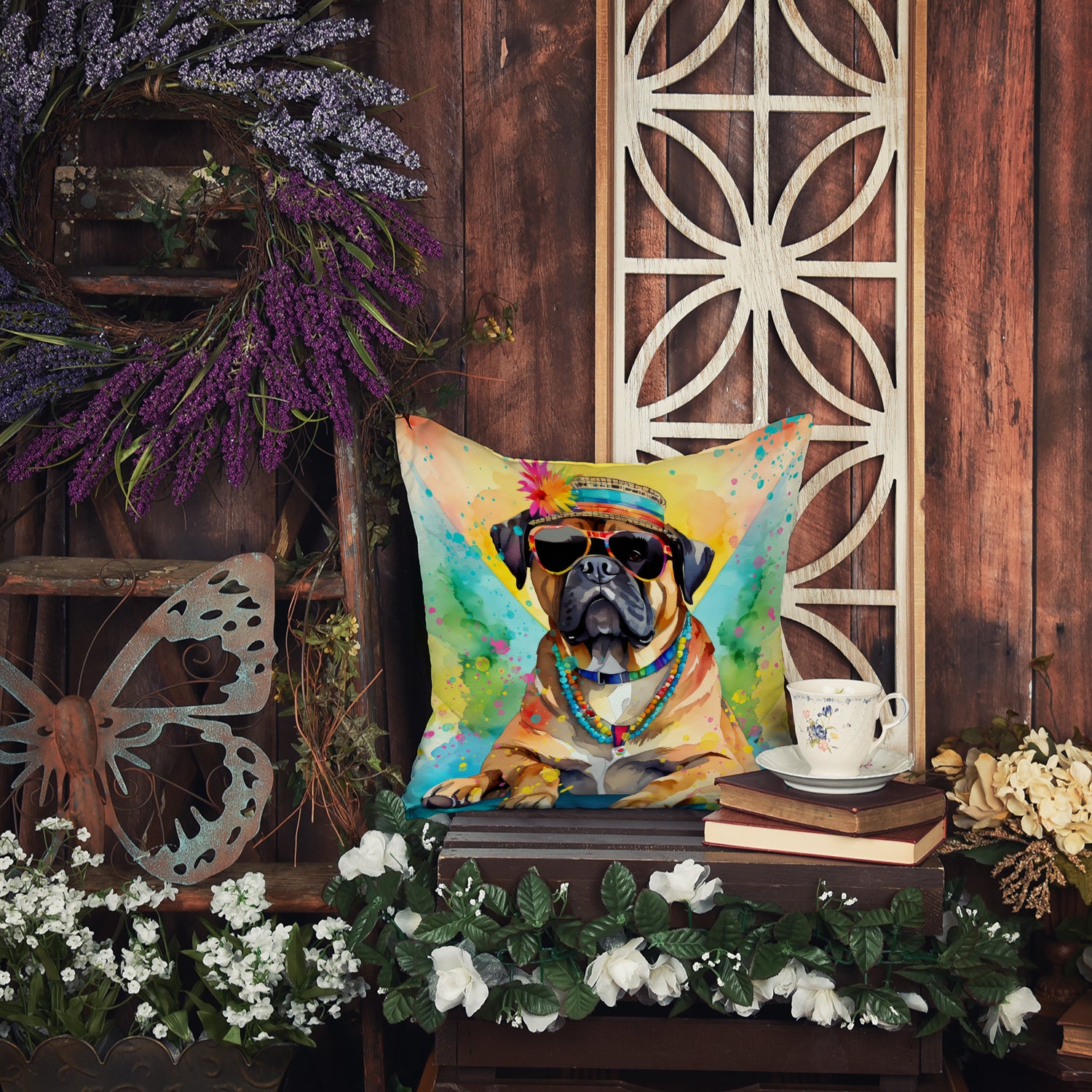 Cane Corso Hippie Dawg Fabric Decorative Pillow