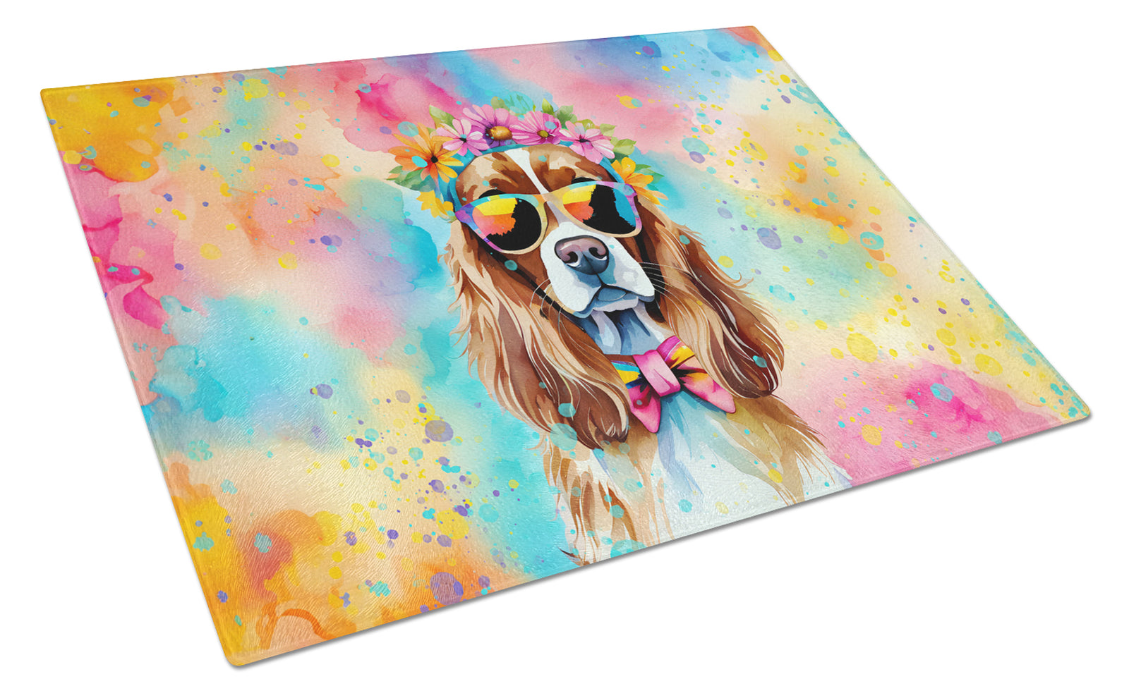 Buy this Cavalier Spaniel Hippie Dawg Glass Cutting Board Large