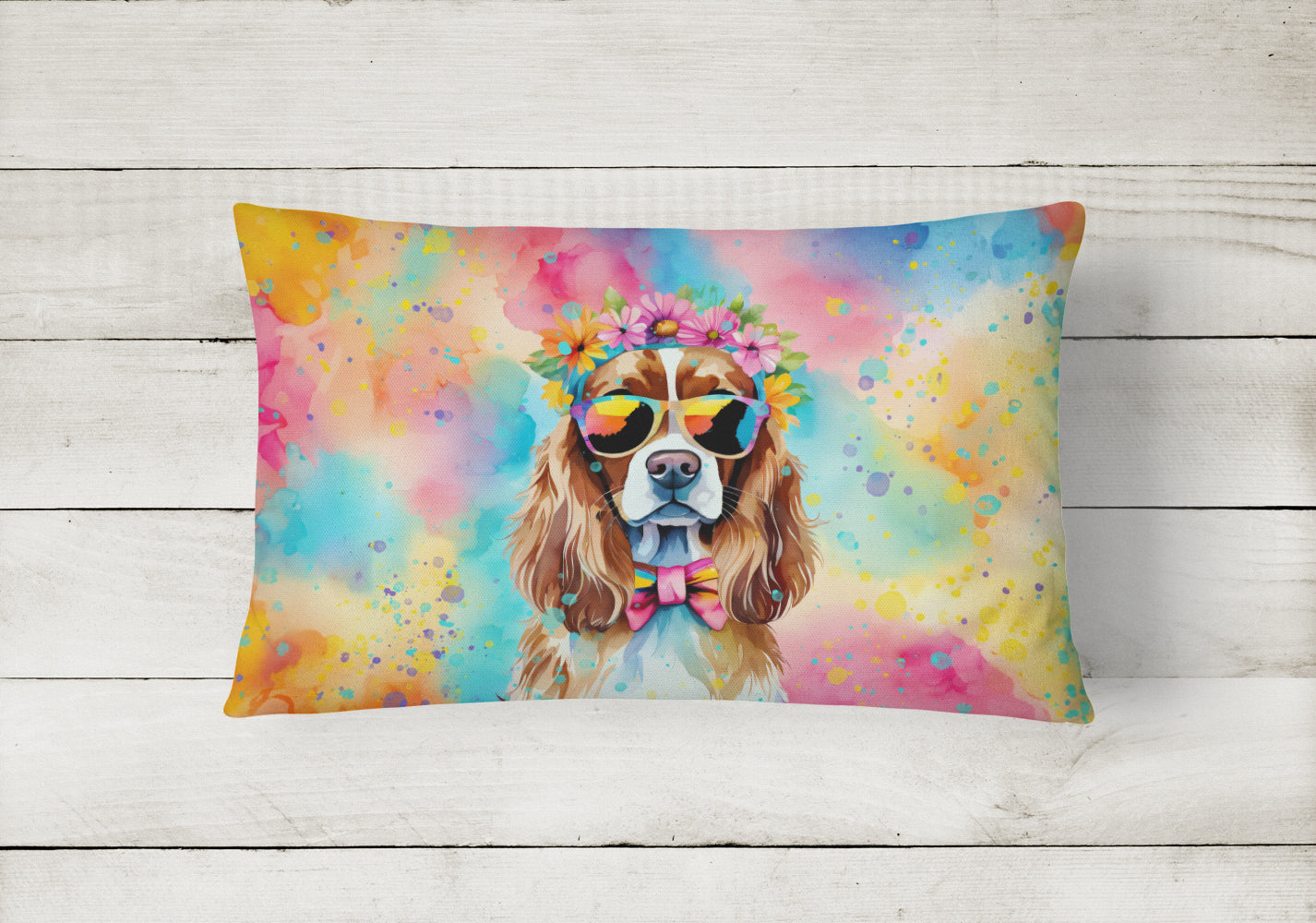 Cavalier Spaniel Hippie Dawg Fabric Decorative Pillow