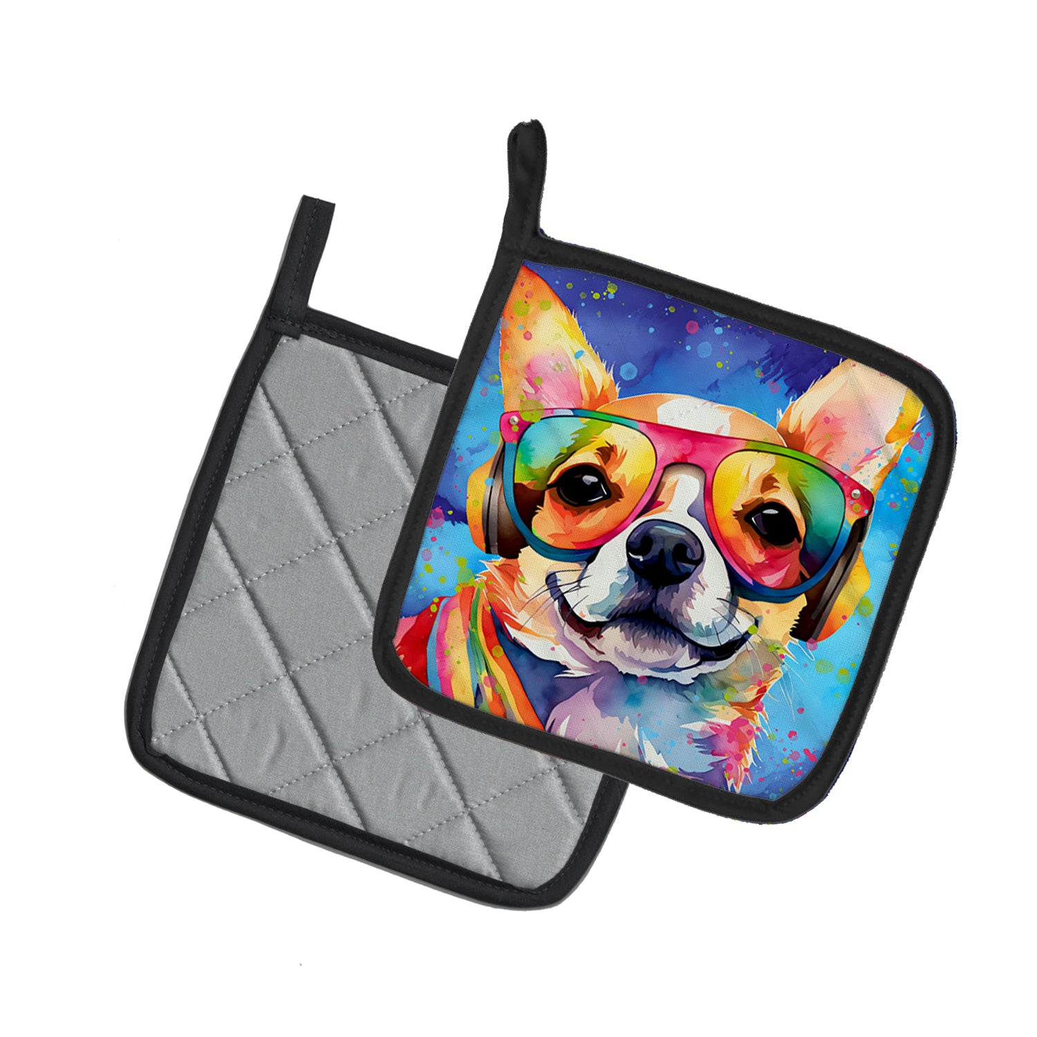 Chihuahua Hippie Dawg Pair of Pot Holders