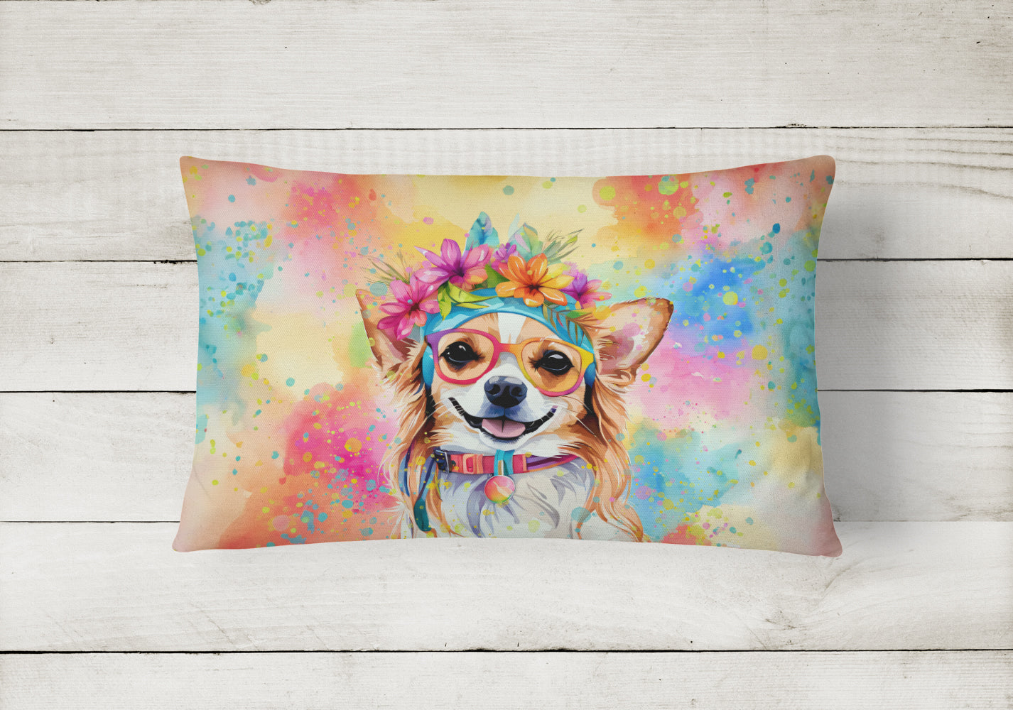 Chihuahua Hippie Dawg Fabric Decorative Pillow