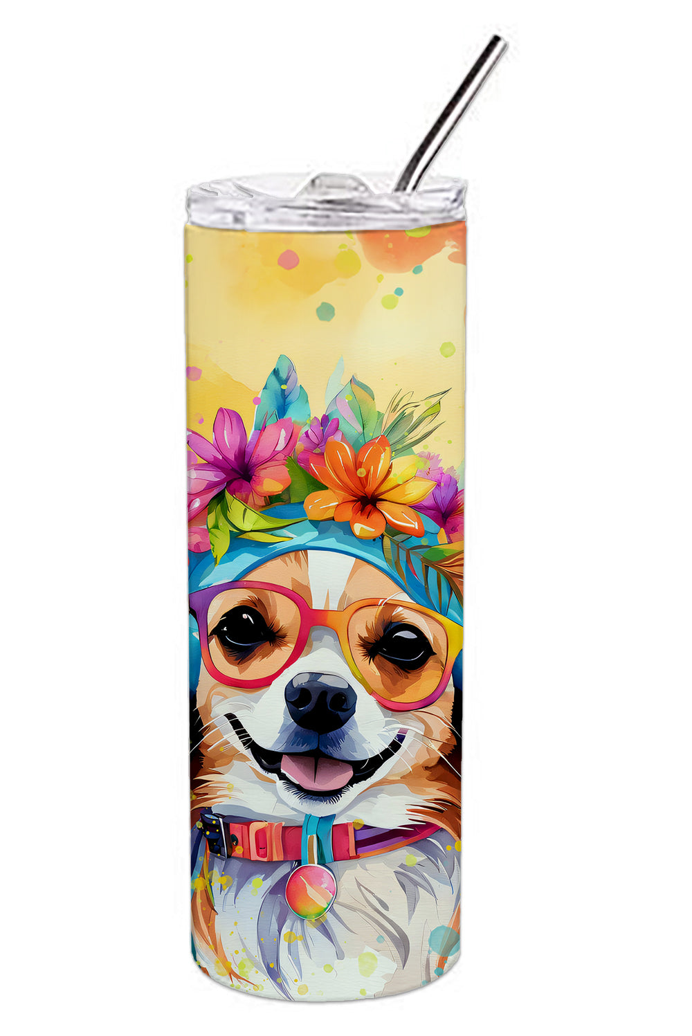Chihuahua Hippie Dawg Stainless Steel Skinny Tumbler