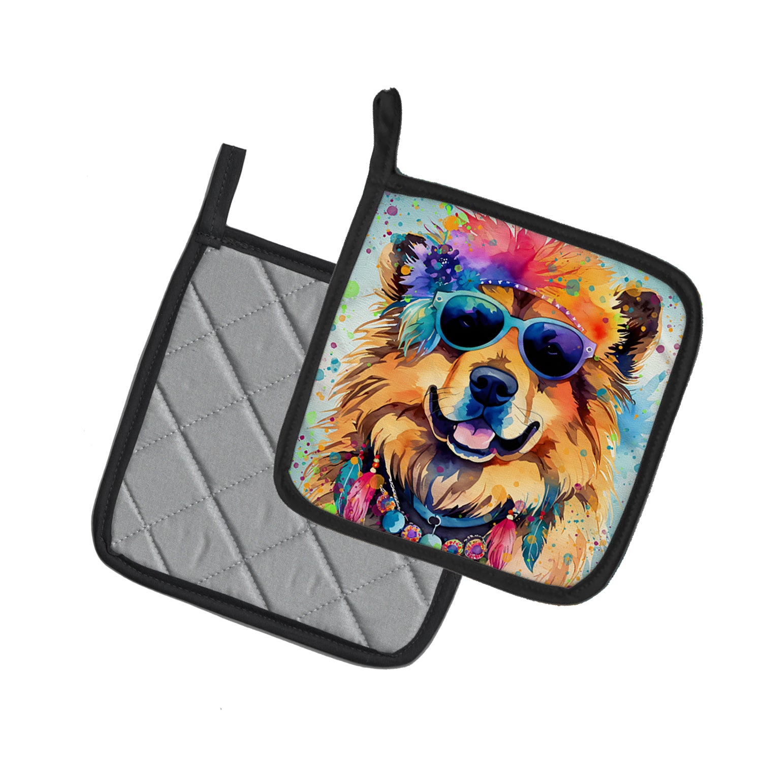 Chow Chow Hippie Dawg Pair of Pot Holders