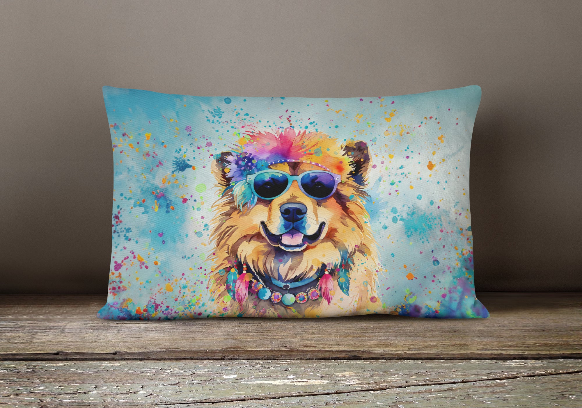 Chow Chow Hippie Dawg Fabric Decorative Pillow
