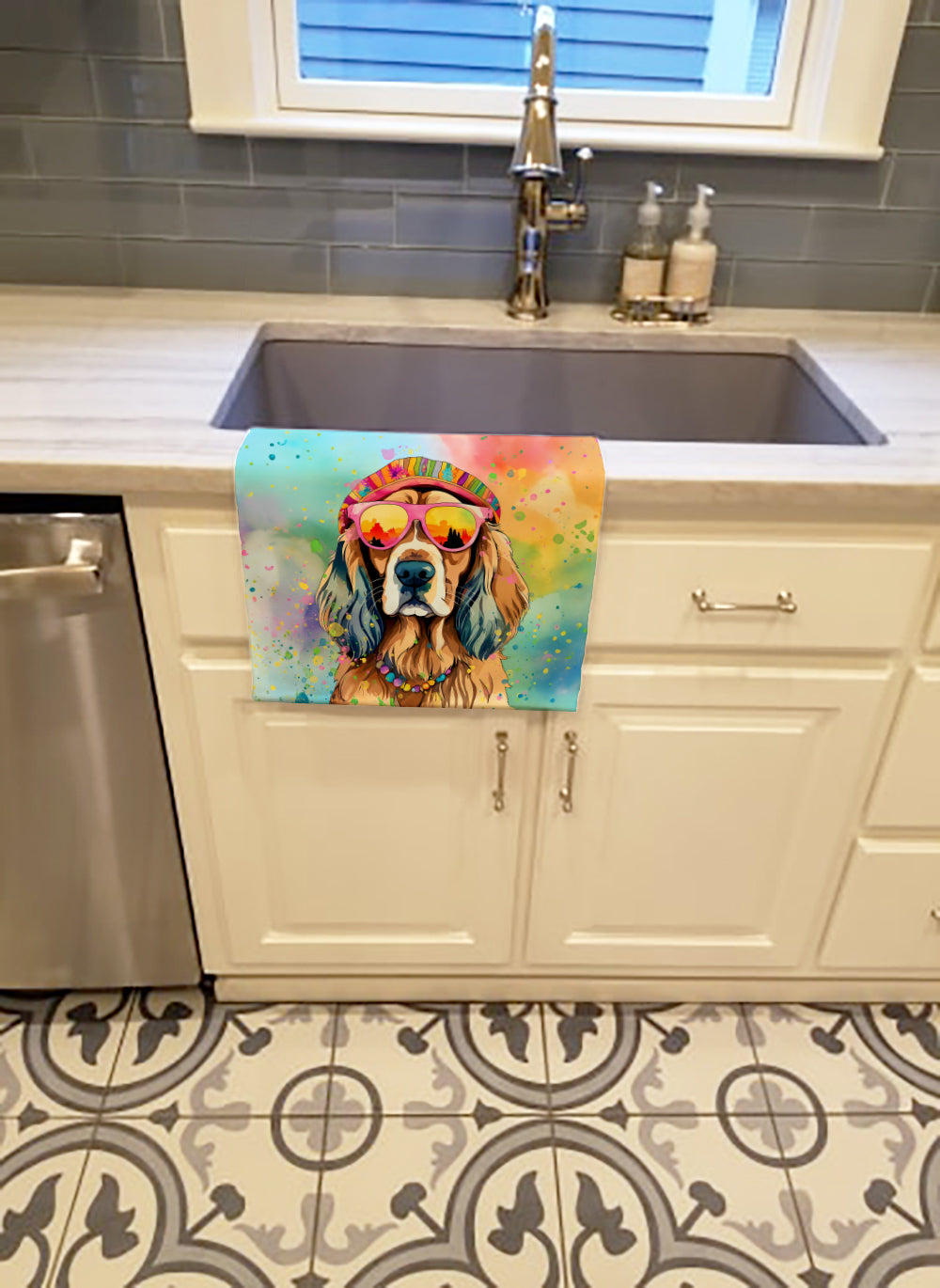 Cocker Spaniel Hippie Dawg Kitchen Towel