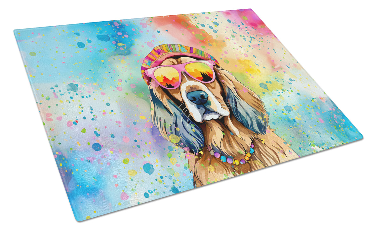 Buy this Cocker Spaniel Hippie Dawg Glass Cutting Board Large