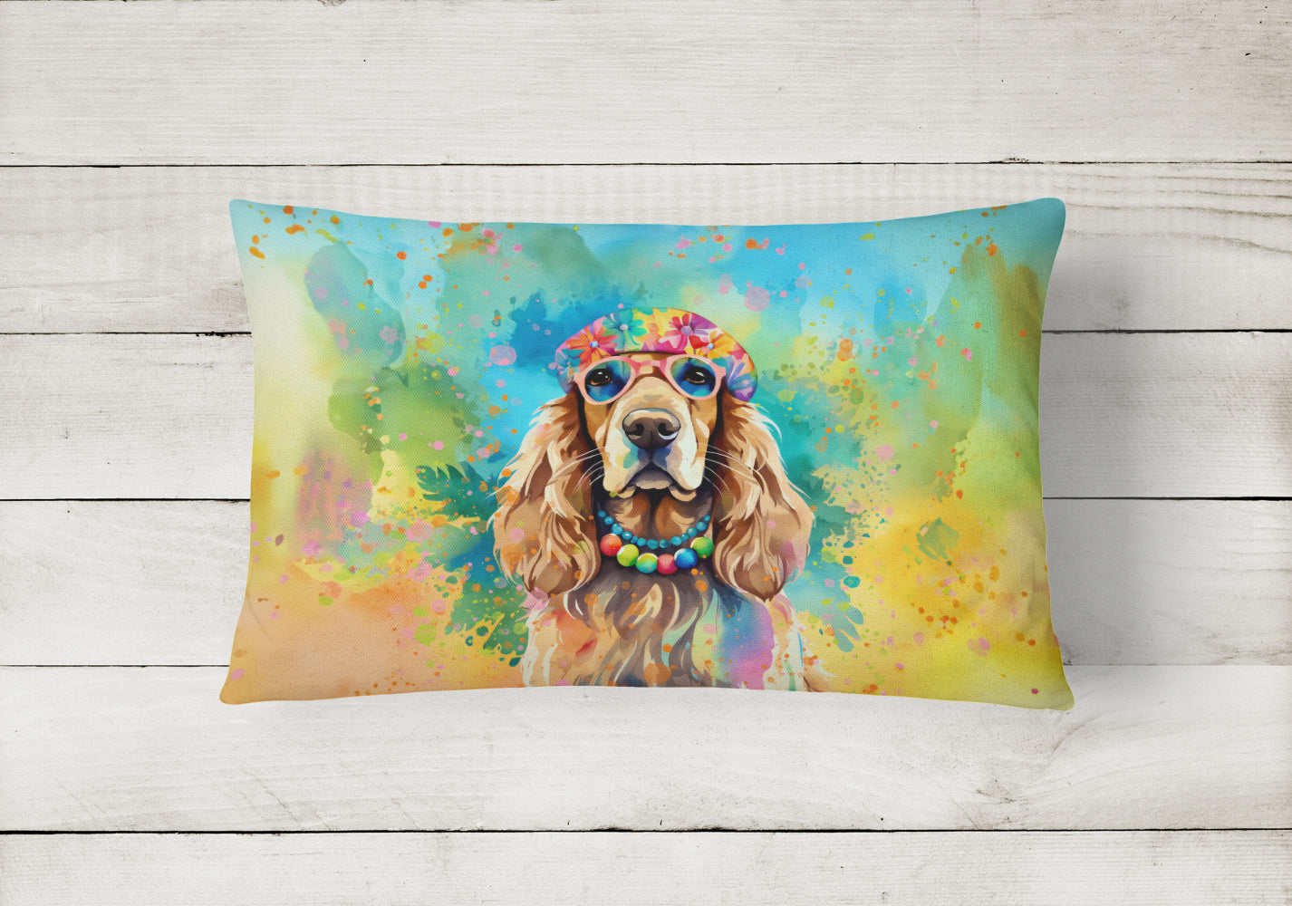 Cocker Spaniel Hippie Dawg Fabric Decorative Pillow