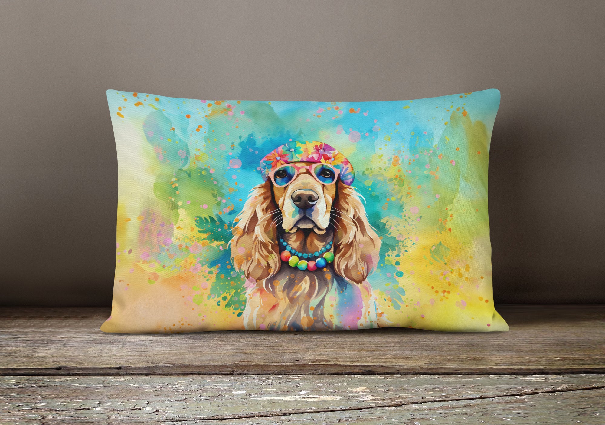 Cocker Spaniel Hippie Dawg Fabric Decorative Pillow