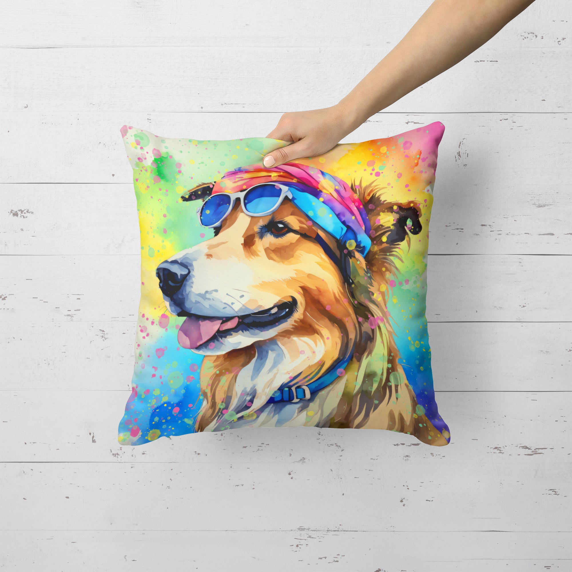 Collie Hippie Dawg Fabric Decorative Pillow
