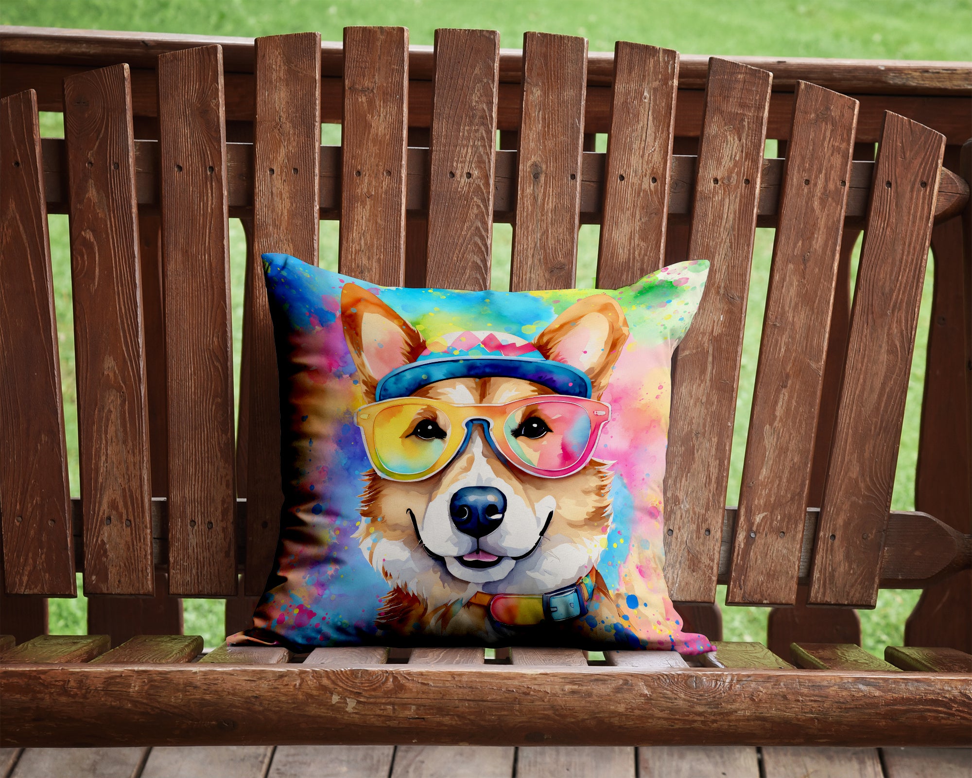 Corgi Hippie Dawg Fabric Decorative Pillow