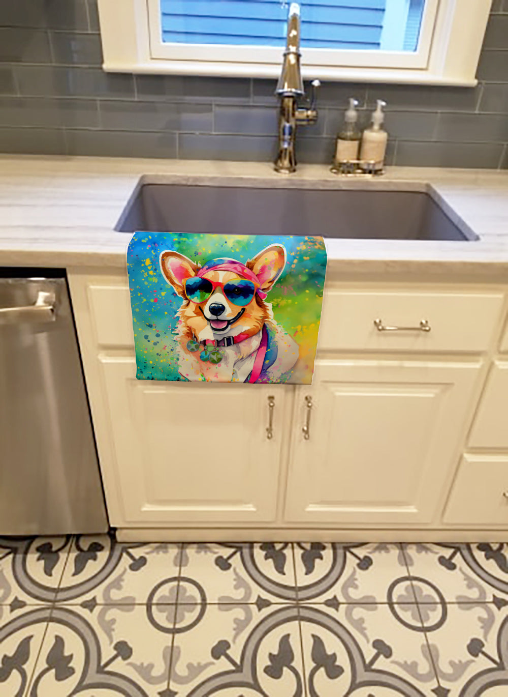 Corgi Hippie Dawg Kitchen Towel