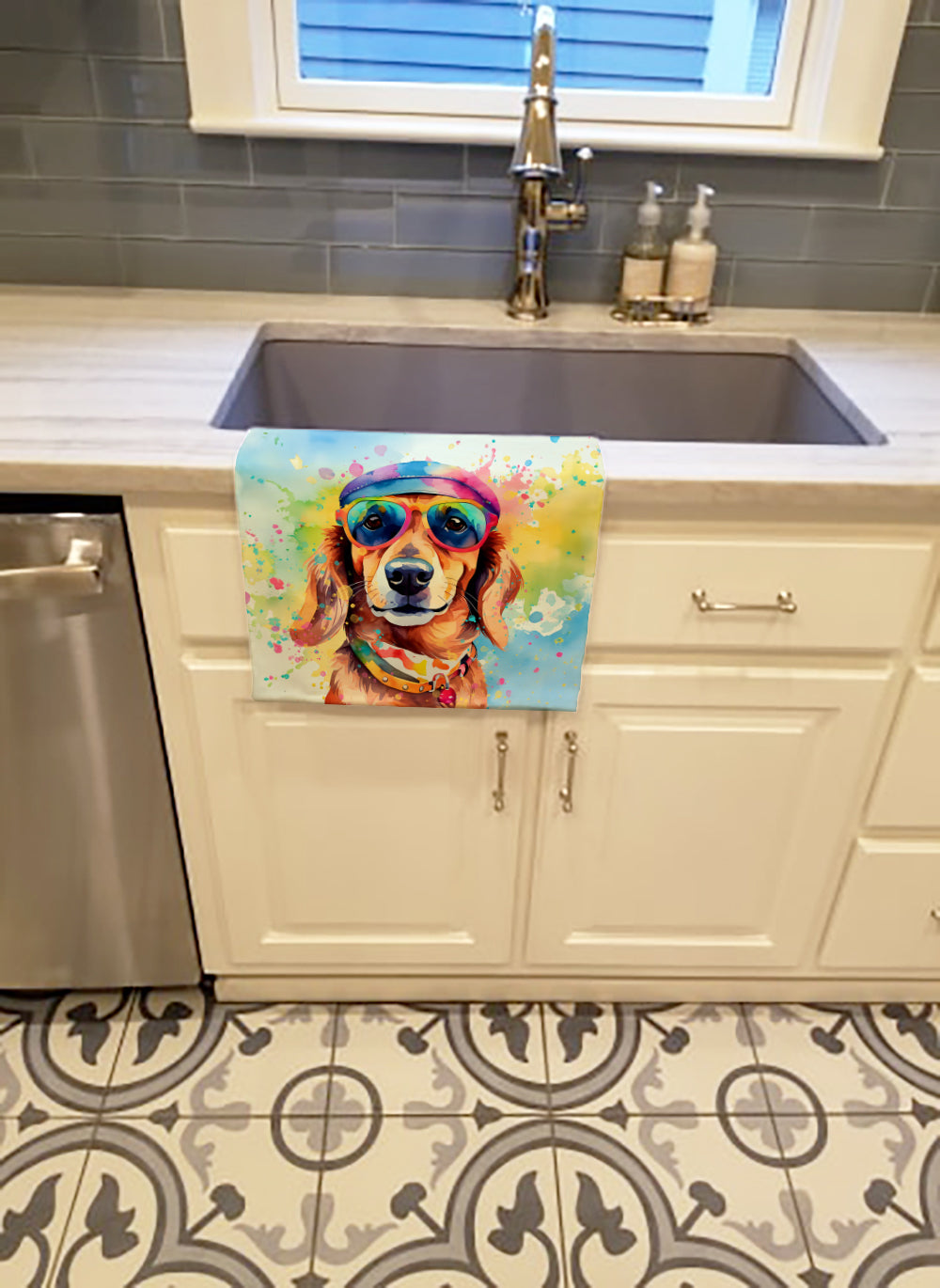 Dachshund Hippie Dawg Kitchen Towel