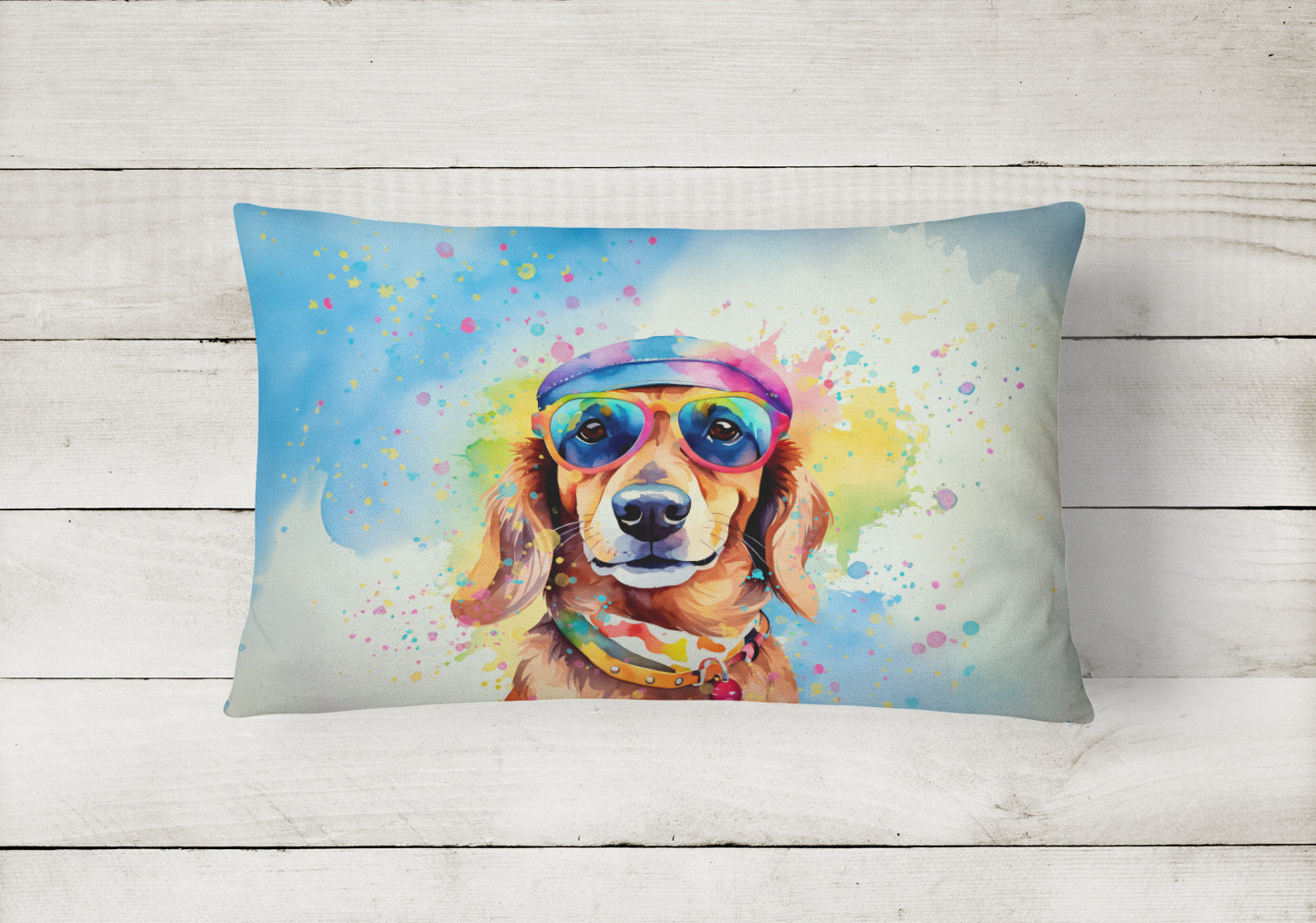 Dachshund Hippie Dawg Fabric Decorative Pillow