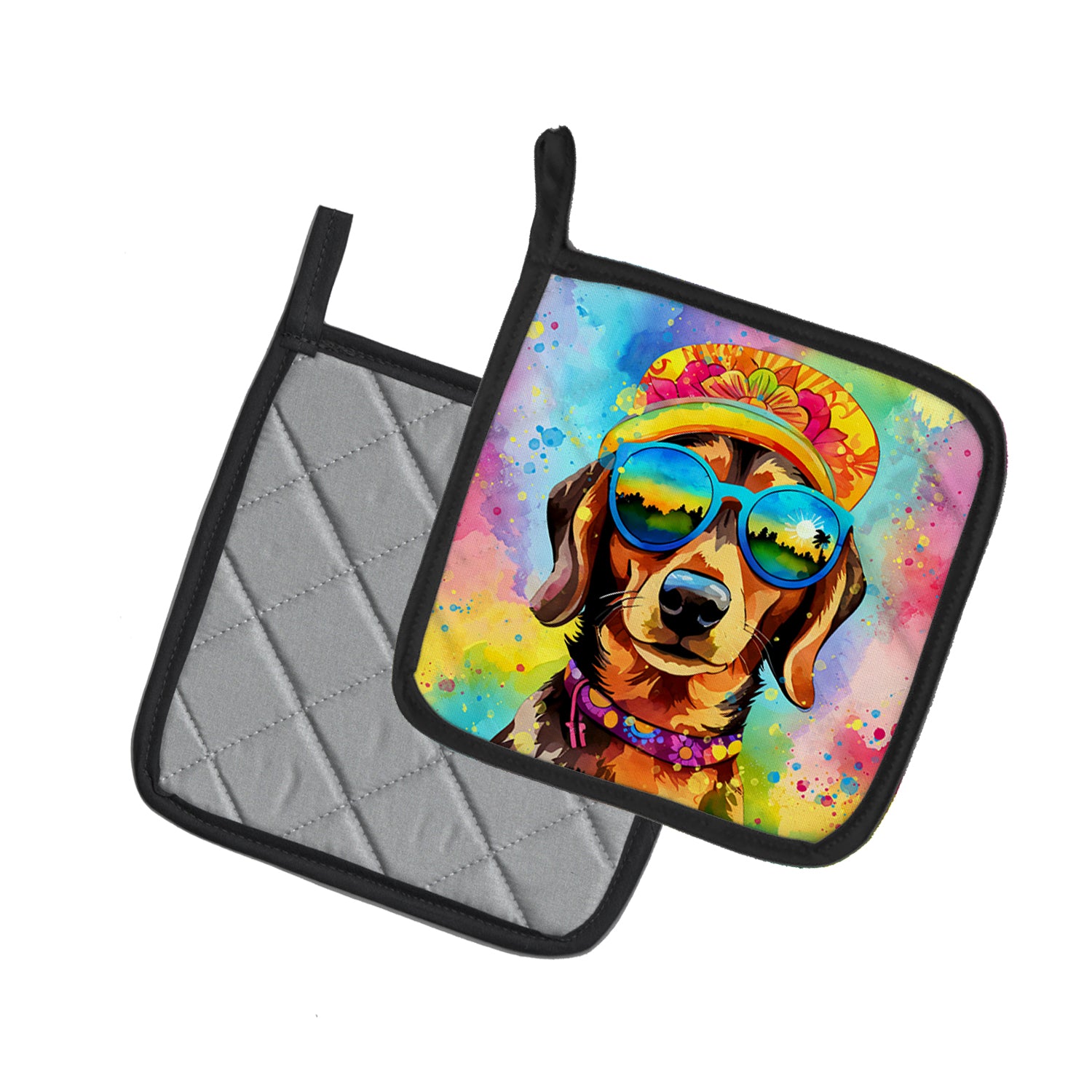 Buy this Dachshund Hippie Dawg Pair of Pot Holders