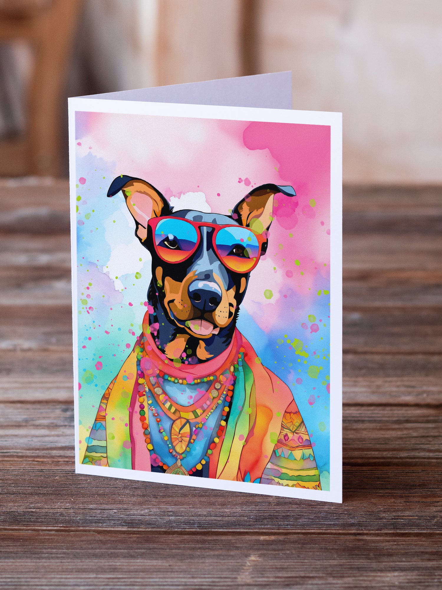 Doberman Pinscher Hippie Dawg Greeting Cards Pack of 8