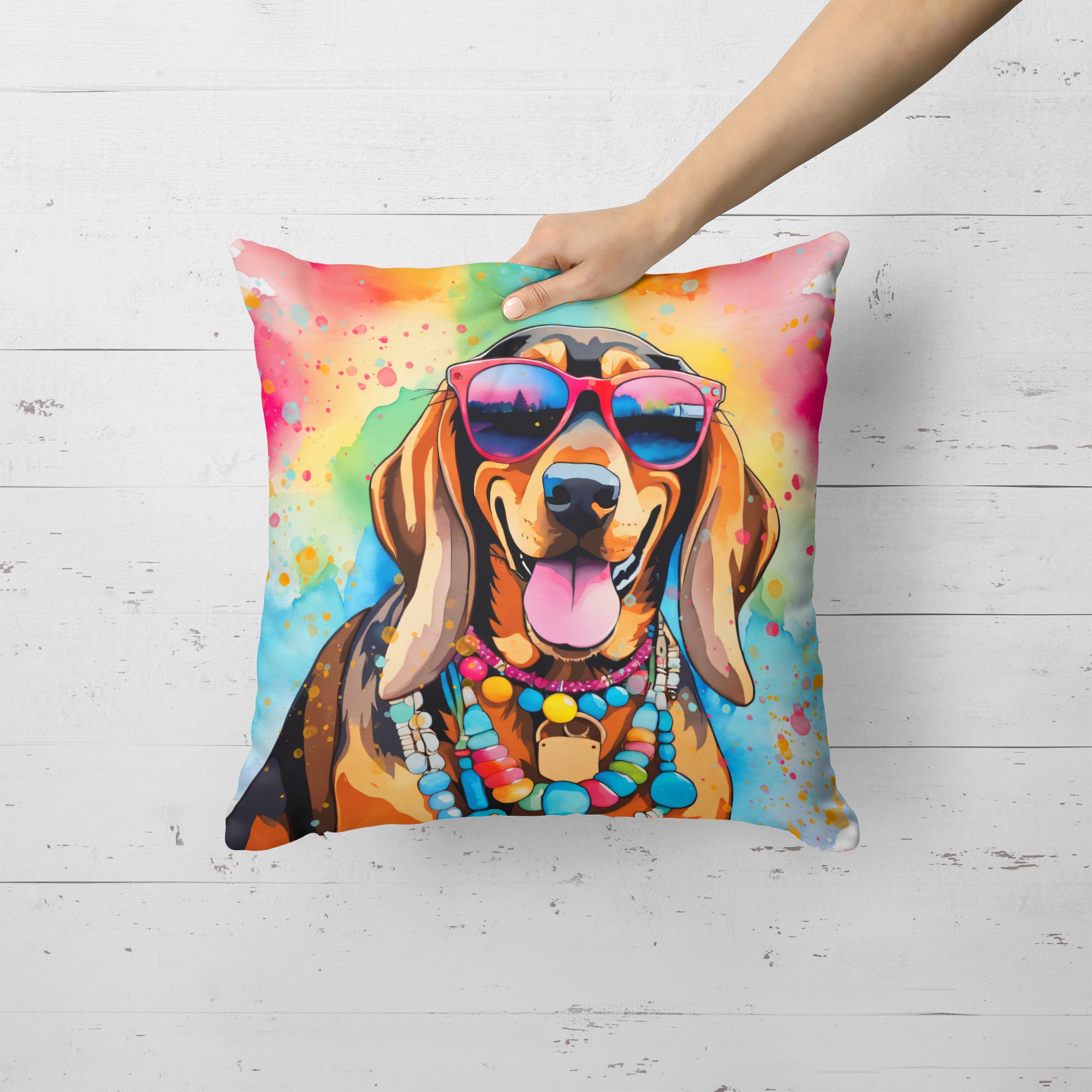Doberman Pinscher Hippie Dawg Fabric Decorative Pillow