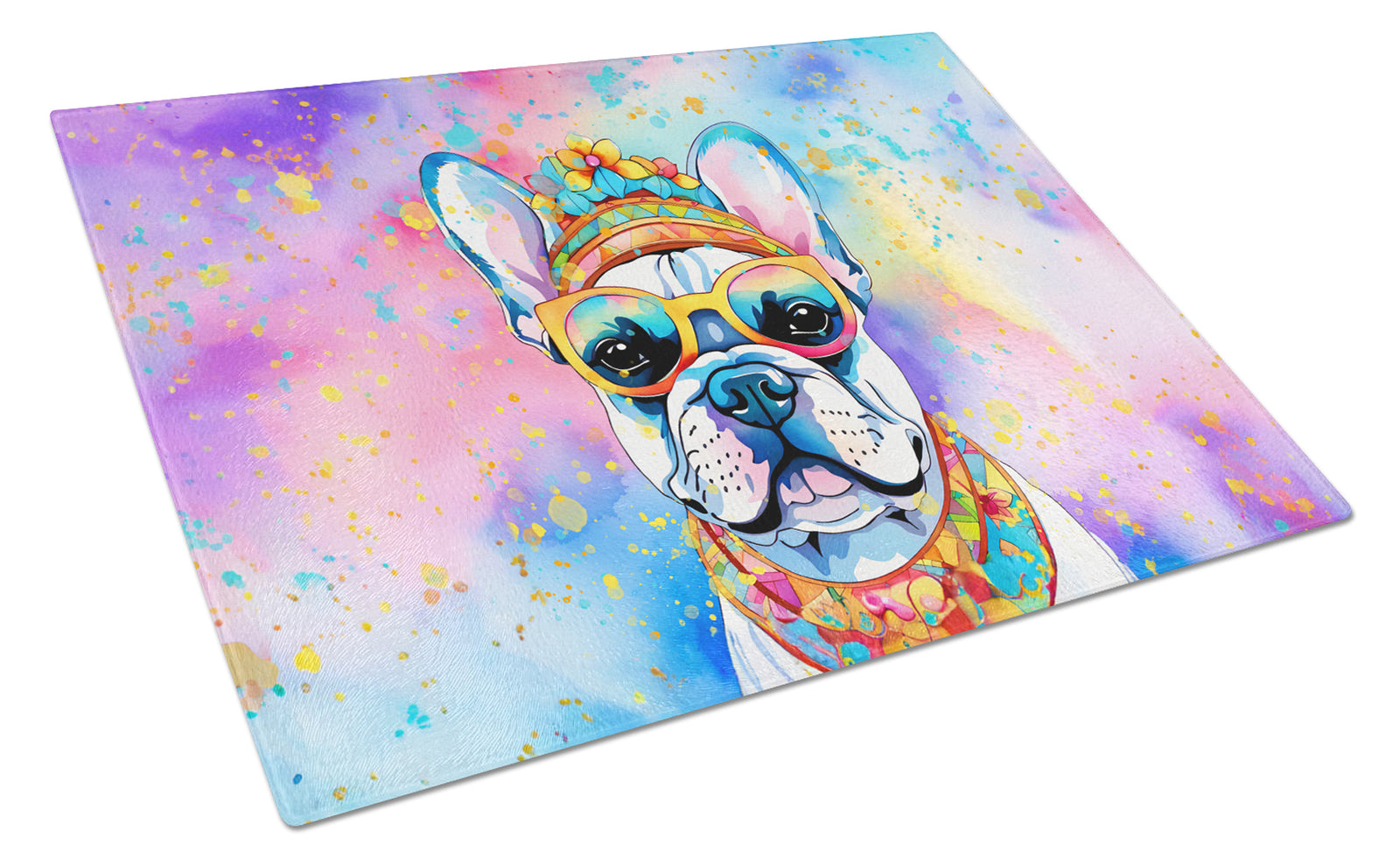 Buy this French Bulldog Hippie Dawg Glass Cutting Board Large