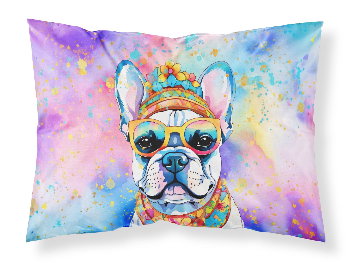 Caroline's Treasures French Bulldog Hippie Dawg Standard Pillowcase – Artistic Decorative Front, White Back