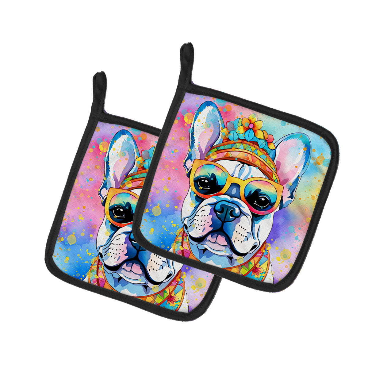 Buy this French Bulldog Hippie Dawg Pair of Pot Holders