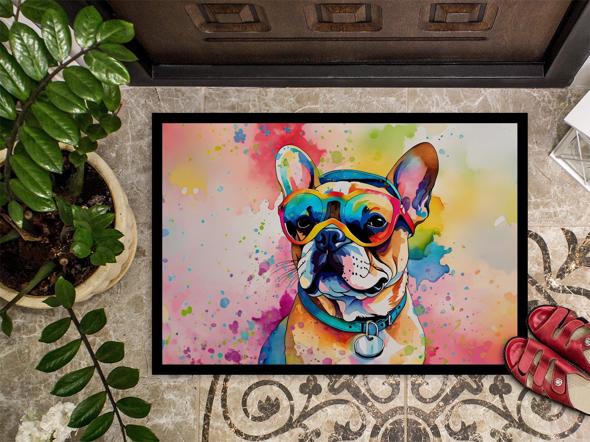 French Bulldog Hippie Dawg Indoor or Outdoor Mat 24x36