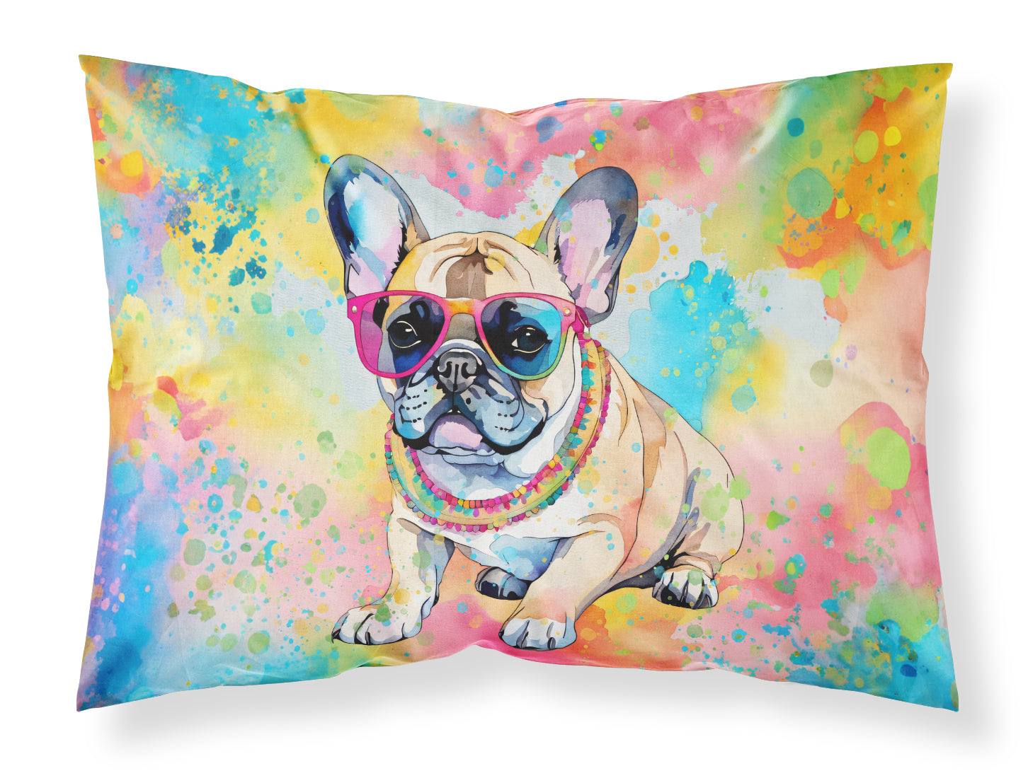 Caroline's Treasures French Bulldog Hippie Dawg Standard Pillowcase – Artistic Decorative Front, White Back