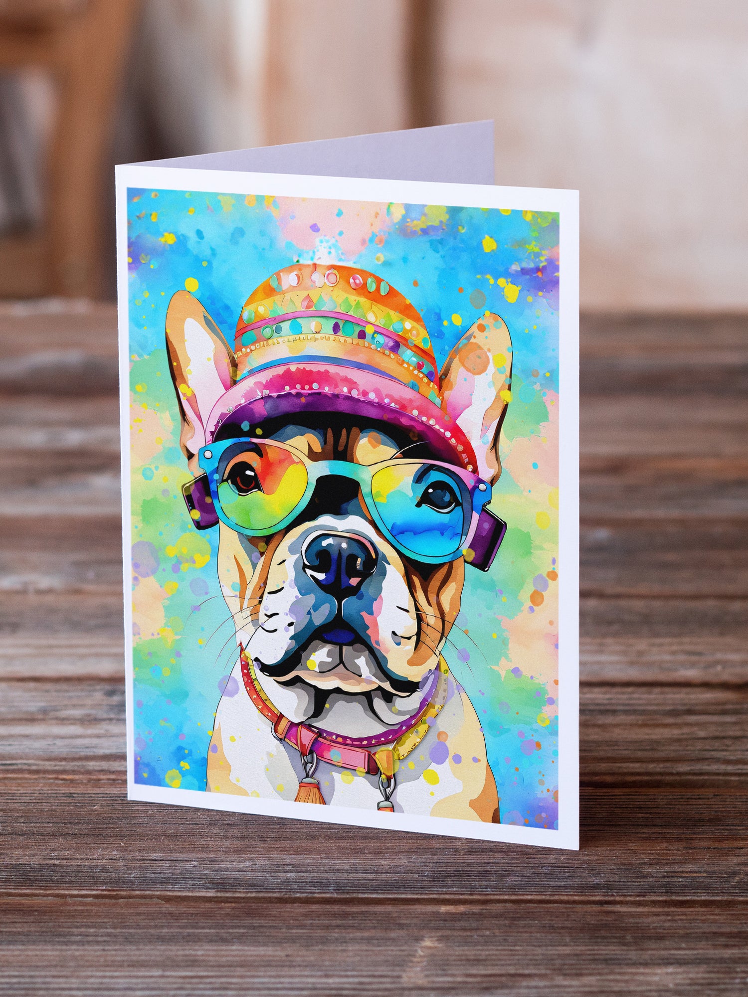 French Bulldog Hippie Dawg Greeting Cards Pack of 8
