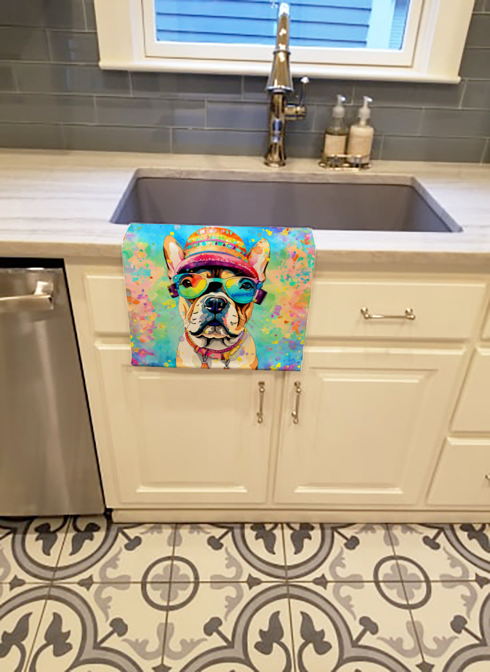 French Bulldog Hippie Dawg Kitchen Towel