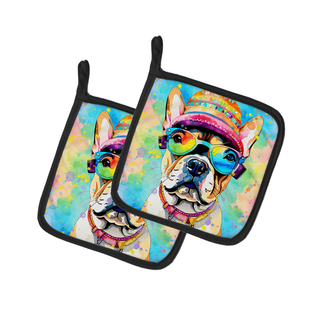 Buy this French Bulldog Hippie Dawg Pair of Pot Holders