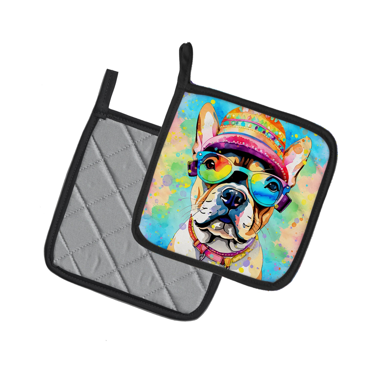 French Bulldog Hippie Dawg Pair of Pot Holders
