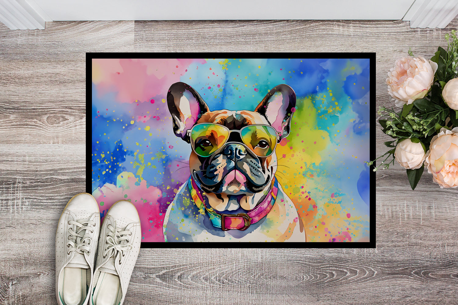 Buy this French Bulldog Hippie Dawg Indoor or Outdoor Mat 24x36