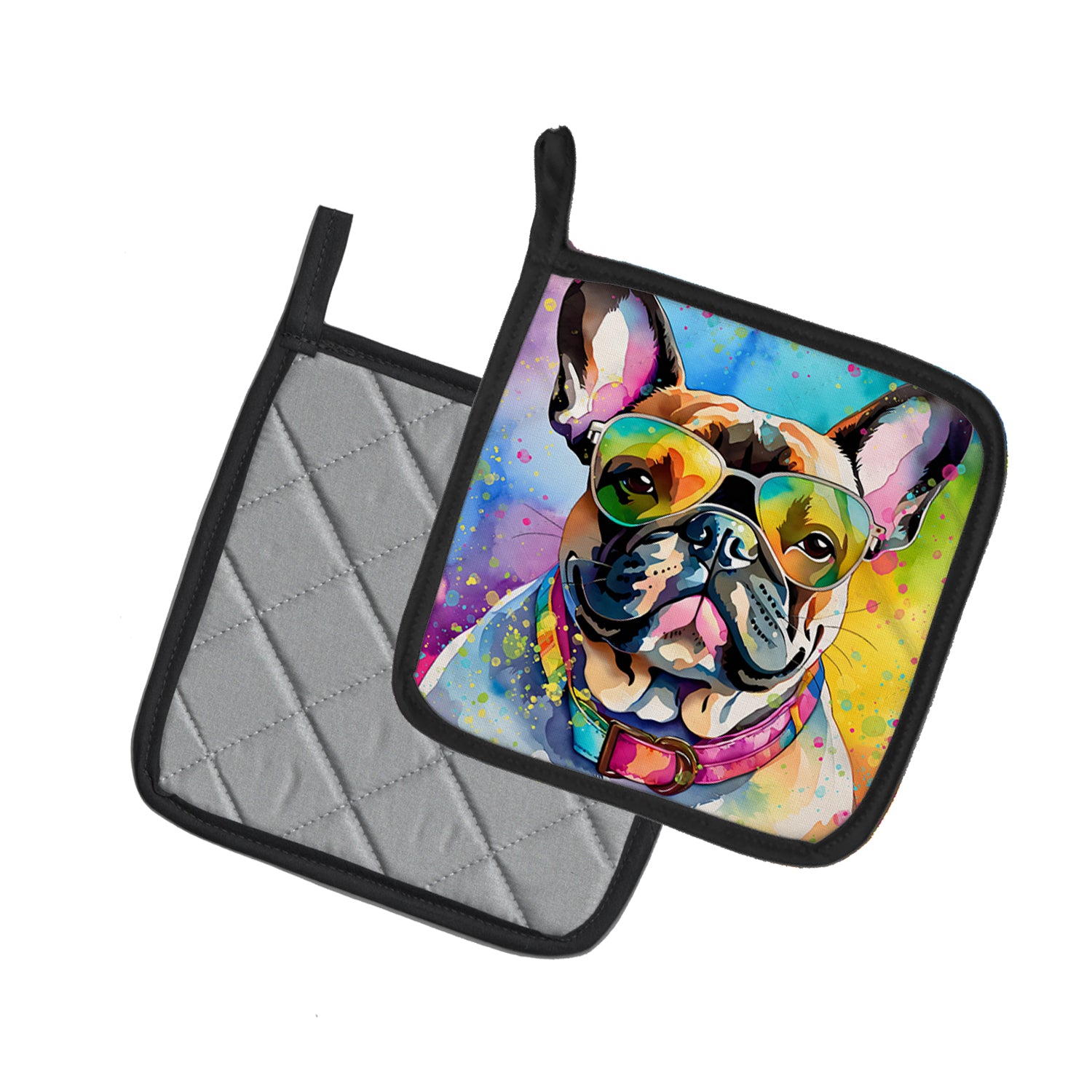 French Bulldog Hippie Dawg Pair of Pot Holders