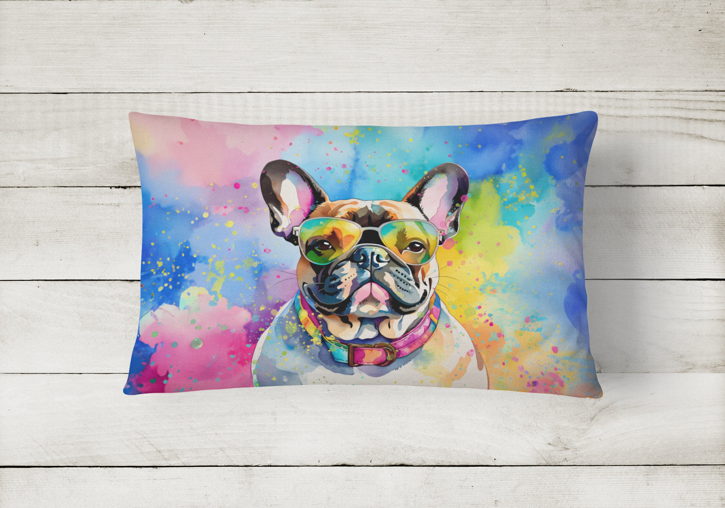 French Bulldog Hippie Dawg Fabric Decorative Pillow