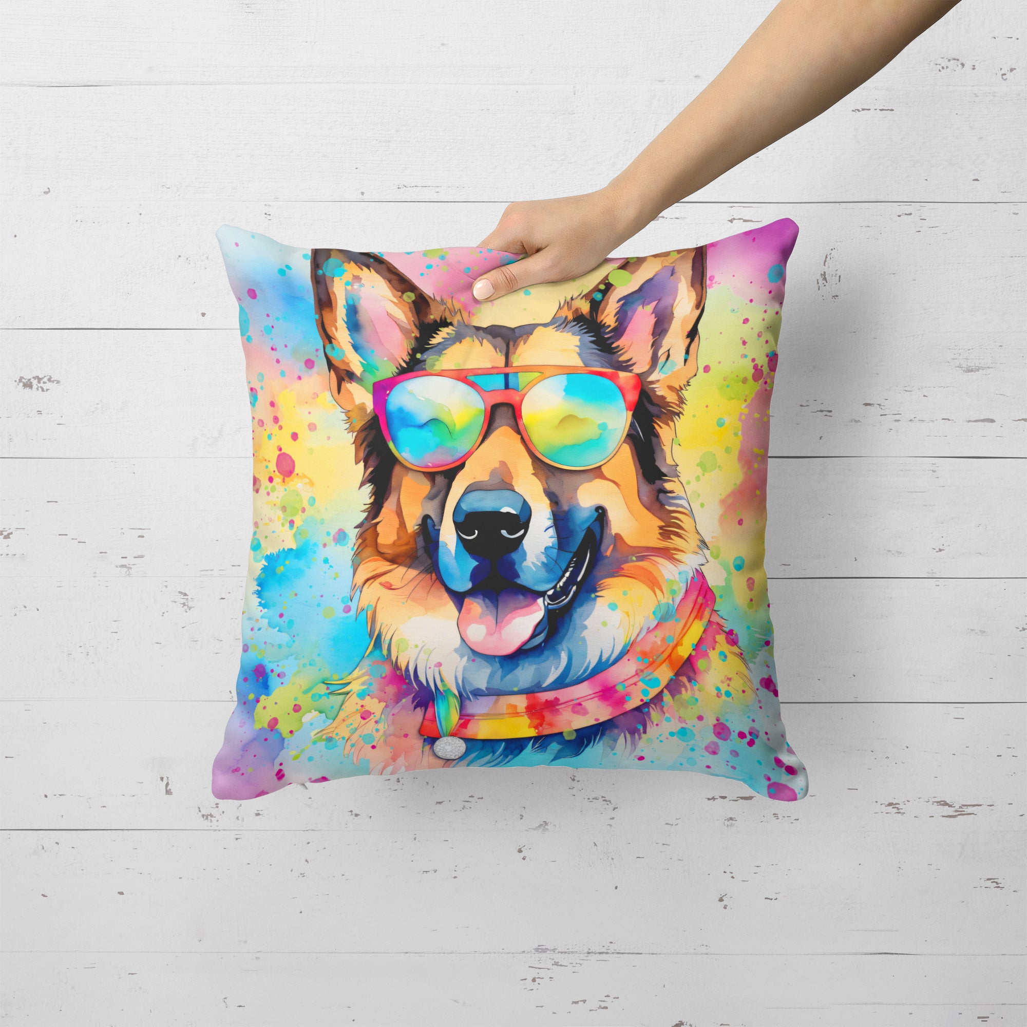 German Shepherd Hippie Dawg Fabric Decorative Pillow